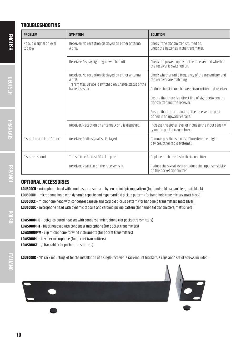 Optional accessories | LD Systems U3047 HHD2 Dual Wireless Microphone System with Two Dynamic Handheld Microphone (470 to 490 MHz) User Manual | Page 10 / 84