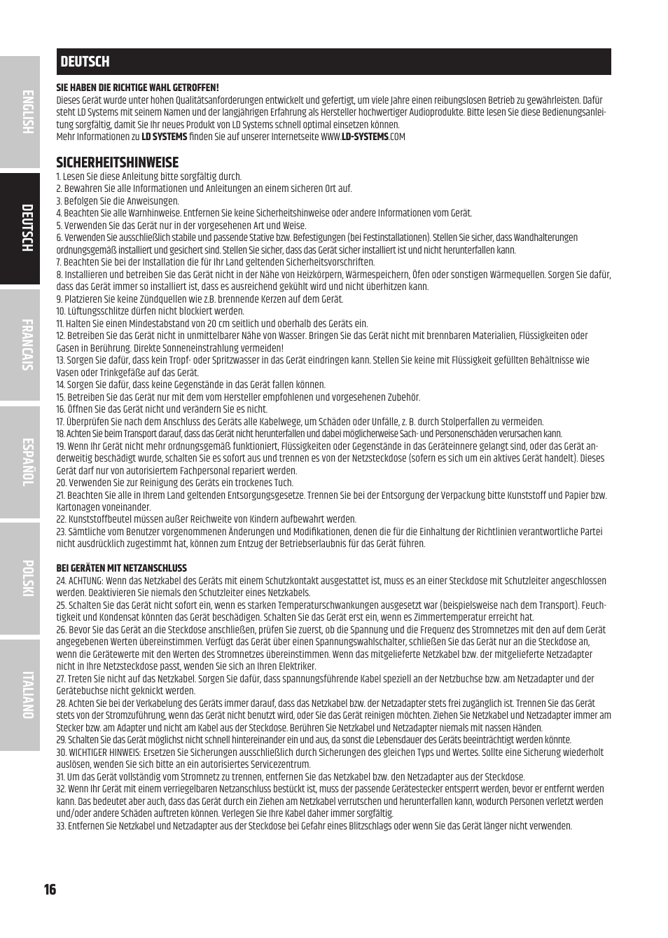 Sicherheitshinweise | LD Systems U3047 HHD2 Dual Wireless Microphone System with Two Dynamic Handheld Microphone (470 to 490 MHz) User Manual | Page 16 / 84