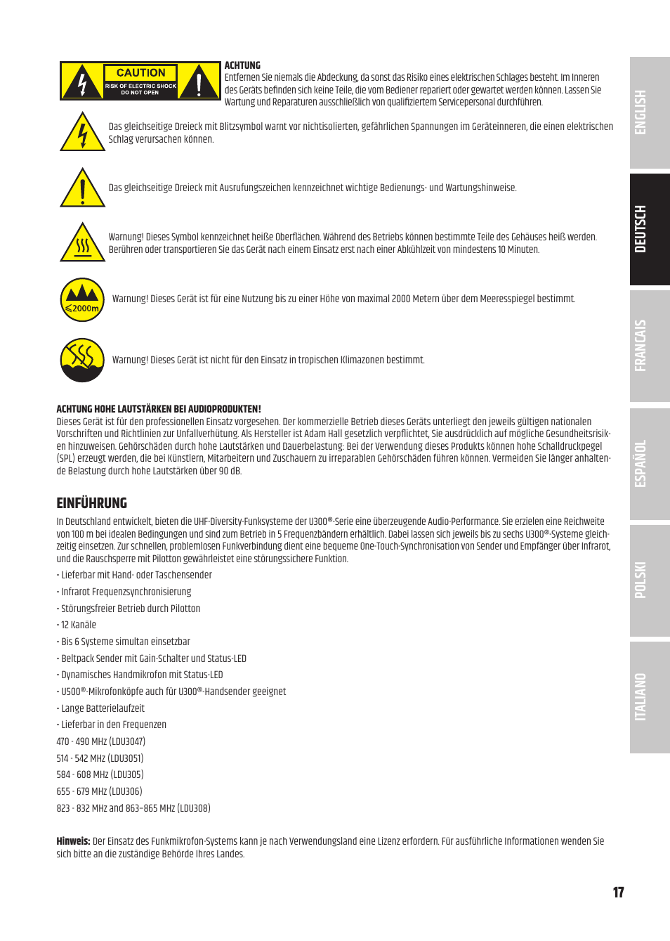 Einführung | LD Systems U3047 HHD2 Dual Wireless Microphone System with Two Dynamic Handheld Microphone (470 to 490 MHz) User Manual | Page 17 / 84