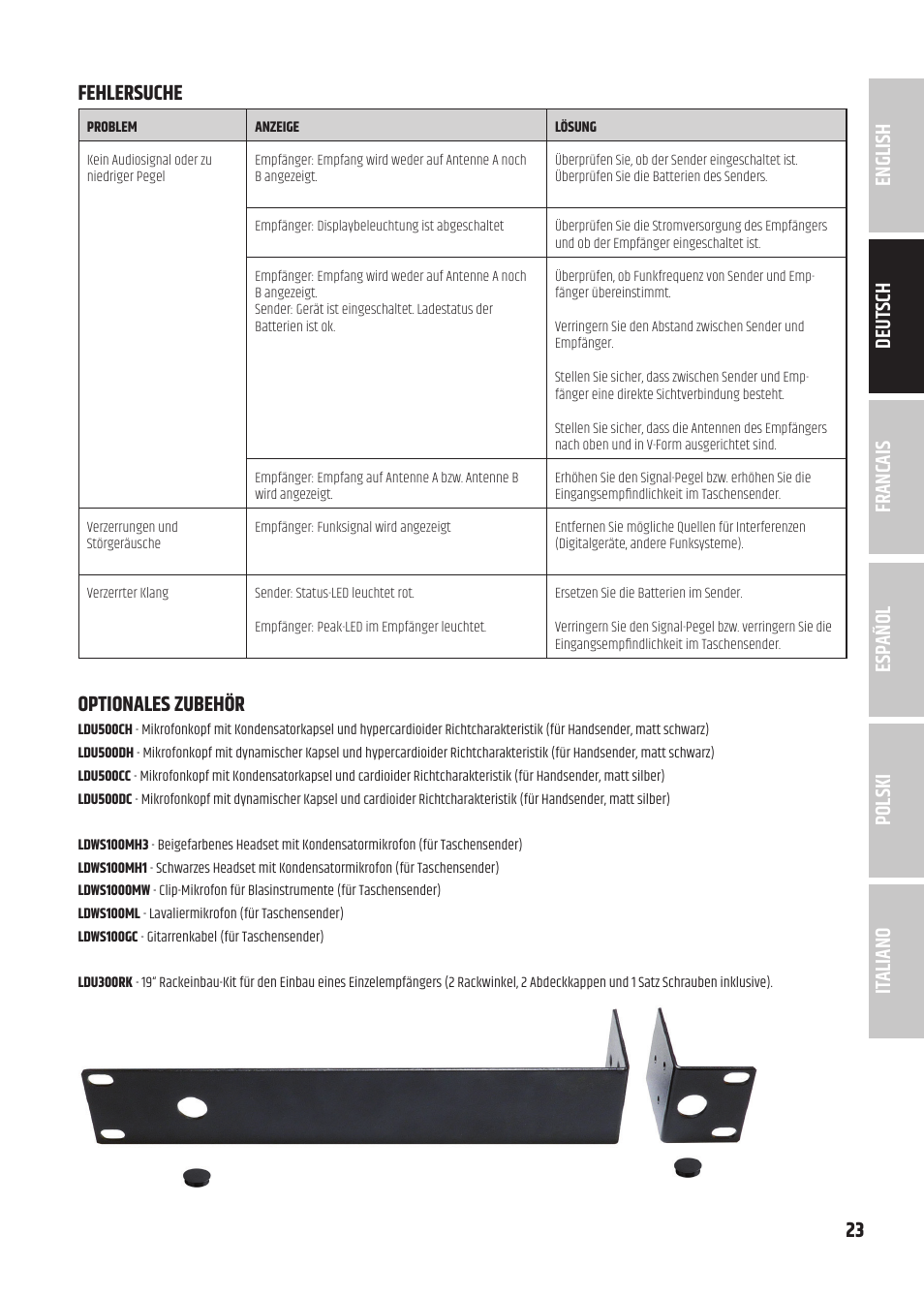 Optionales zubehör | LD Systems U3047 HHD2 Dual Wireless Microphone System with Two Dynamic Handheld Microphone (470 to 490 MHz) User Manual | Page 23 / 84