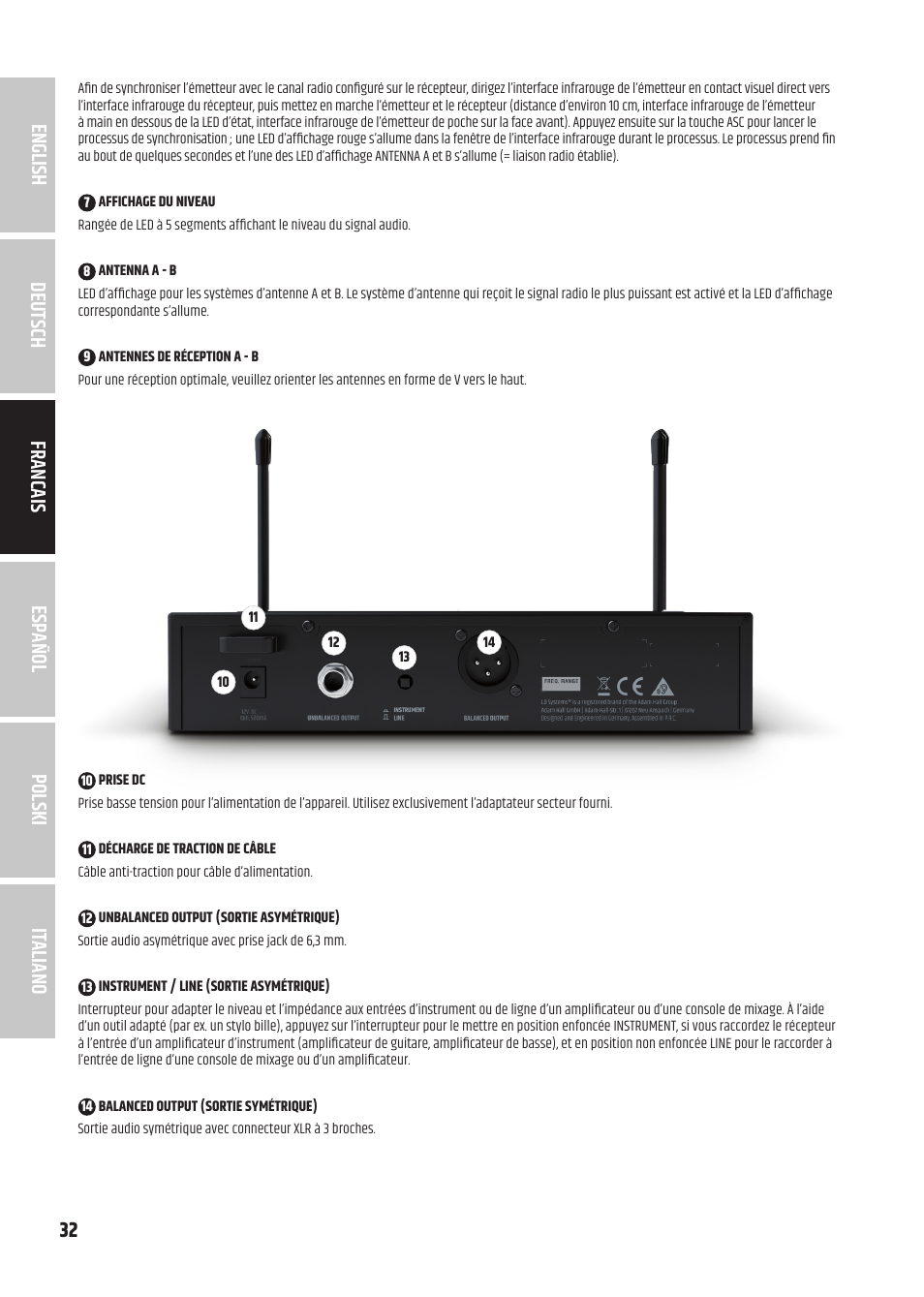 LD Systems U3047 HHD2 Dual Wireless Microphone System with Two Dynamic Handheld Microphone (470 to 490 MHz) User Manual | Page 32 / 84
