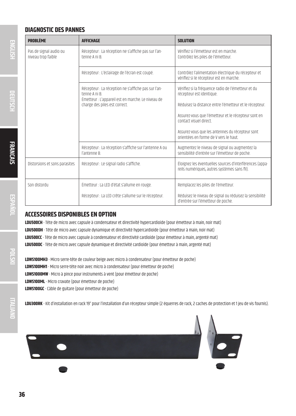 Accessoires disponibles en option | LD Systems U3047 HHD2 Dual Wireless Microphone System with Two Dynamic Handheld Microphone (470 to 490 MHz) User Manual | Page 36 / 84