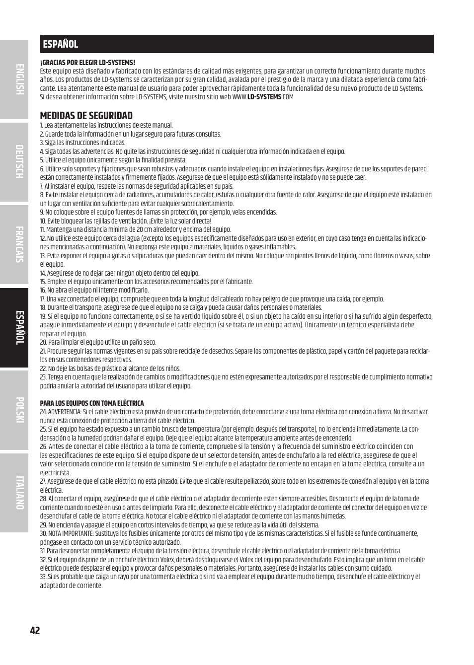 Medidas de seguridad | LD Systems U3047 HHD2 Dual Wireless Microphone System with Two Dynamic Handheld Microphone (470 to 490 MHz) User Manual | Page 42 / 84