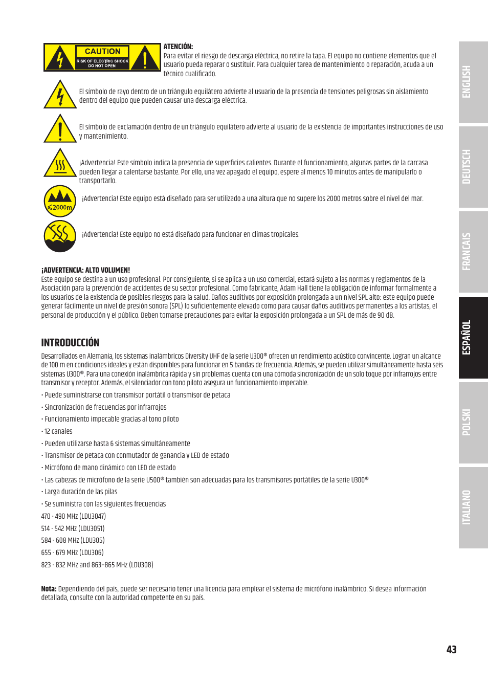 Introducción | LD Systems U3047 HHD2 Dual Wireless Microphone System with Two Dynamic Handheld Microphone (470 to 490 MHz) User Manual | Page 43 / 84