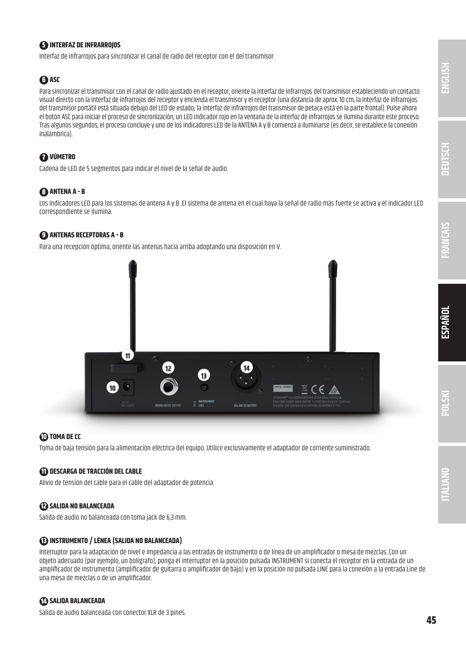 LD Systems U3047 HHD2 Dual Wireless Microphone System with Two Dynamic Handheld Microphone (470 to 490 MHz) User Manual | Page 45 / 84