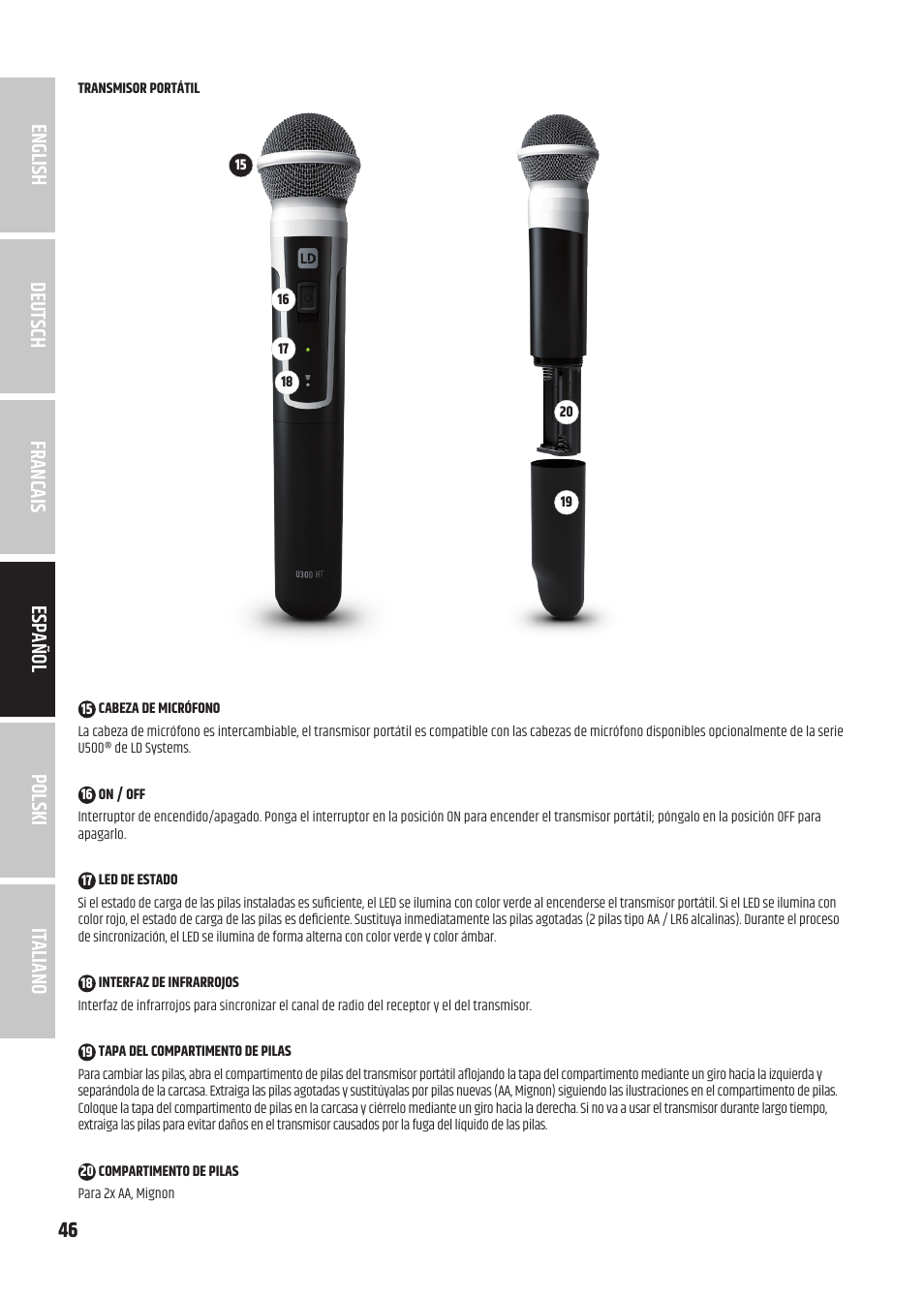 LD Systems U3047 HHD2 Dual Wireless Microphone System with Two Dynamic Handheld Microphone (470 to 490 MHz) User Manual | Page 46 / 84