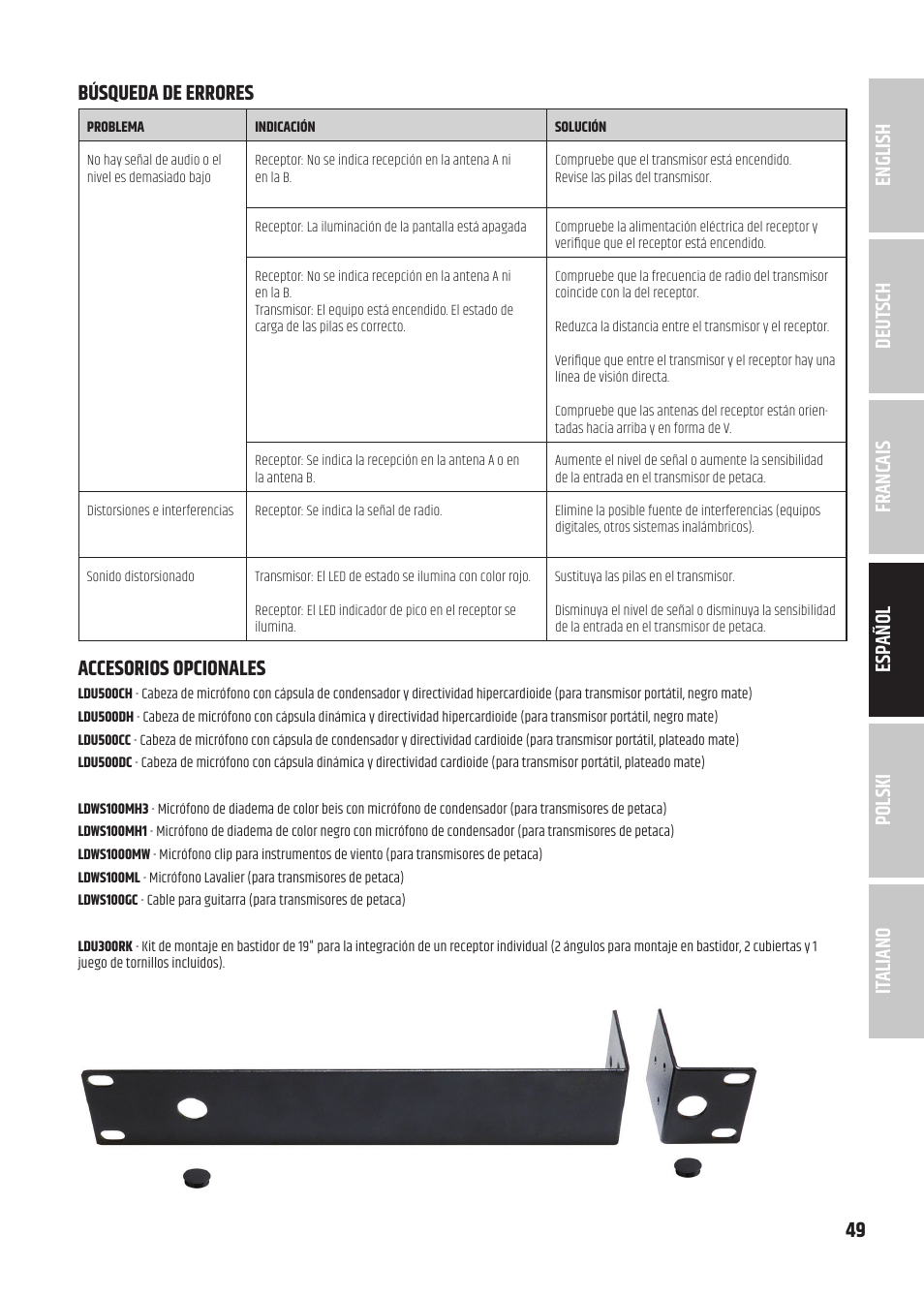 Accesorios opcionales | LD Systems U3047 HHD2 Dual Wireless Microphone System with Two Dynamic Handheld Microphone (470 to 490 MHz) User Manual | Page 49 / 84