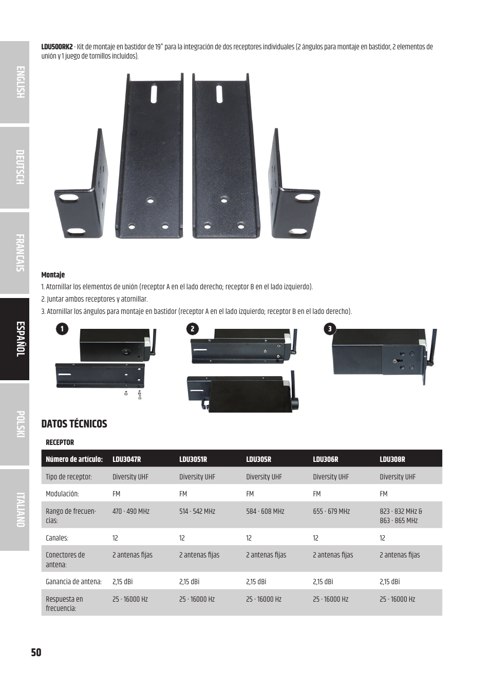 Datos técnicos | LD Systems U3047 HHD2 Dual Wireless Microphone System with Two Dynamic Handheld Microphone (470 to 490 MHz) User Manual | Page 50 / 84