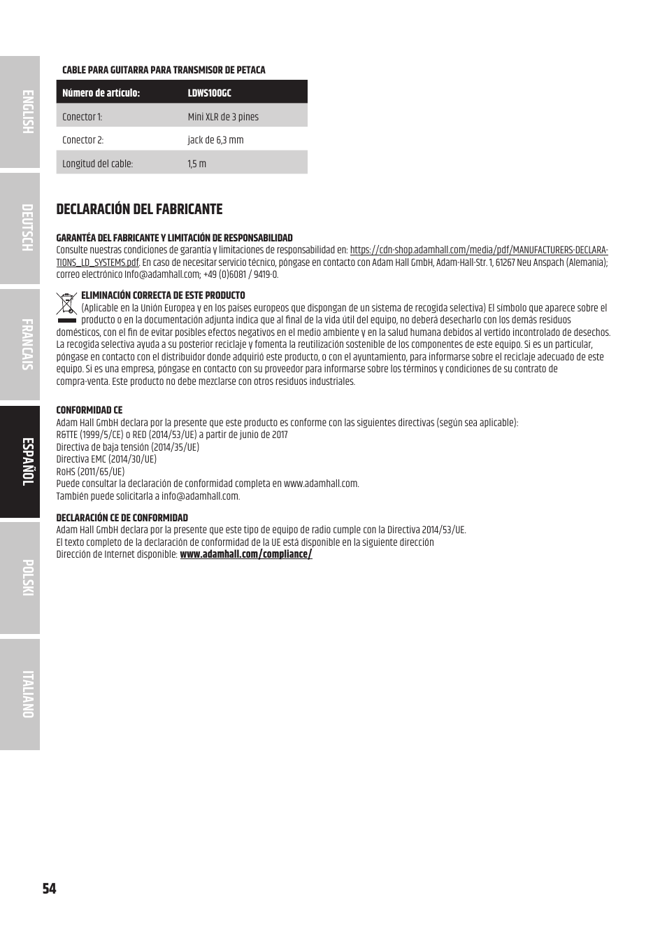 LD Systems U3047 HHD2 Dual Wireless Microphone System with Two Dynamic Handheld Microphone (470 to 490 MHz) User Manual | Page 54 / 84
