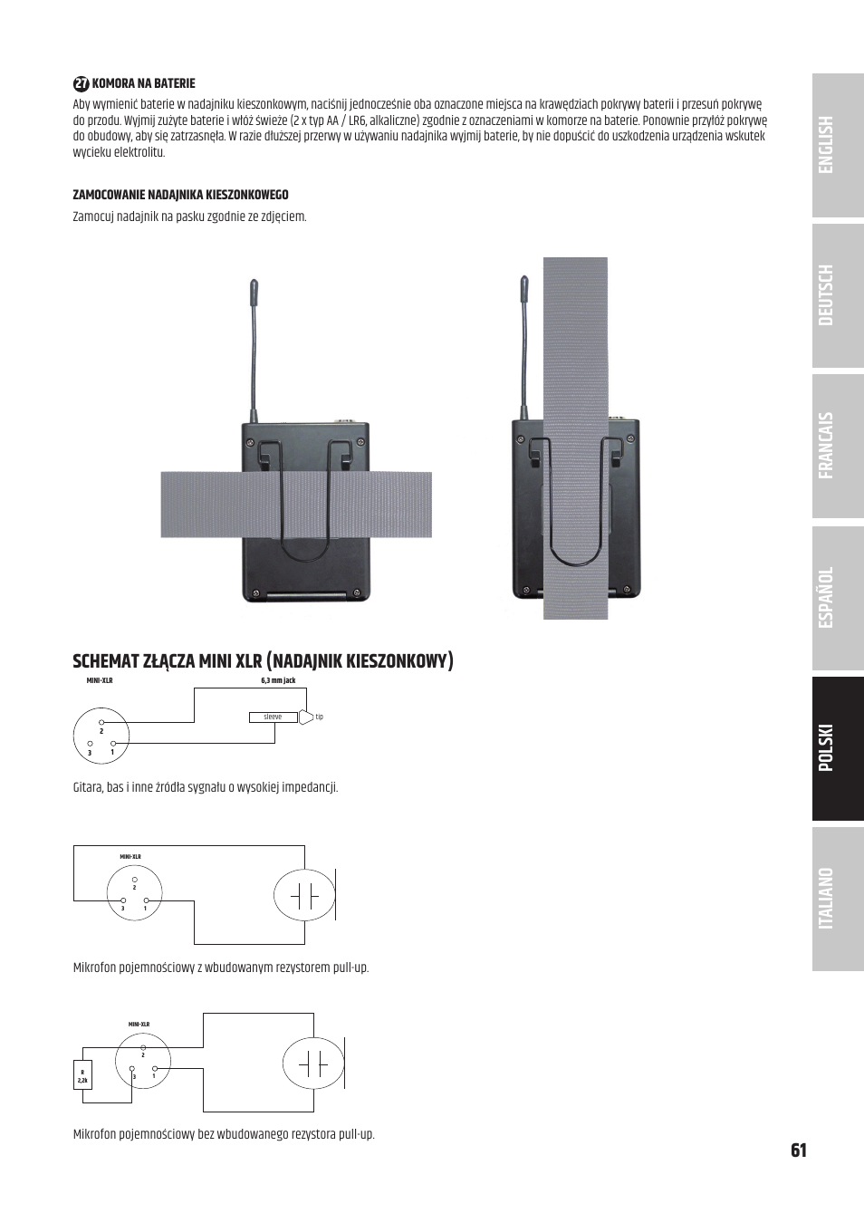 Schemat złącza mini xlr (nadajnik kieszonkowy) | LD Systems U3047 HHD2 Dual Wireless Microphone System with Two Dynamic Handheld Microphone (470 to 490 MHz) User Manual | Page 61 / 84