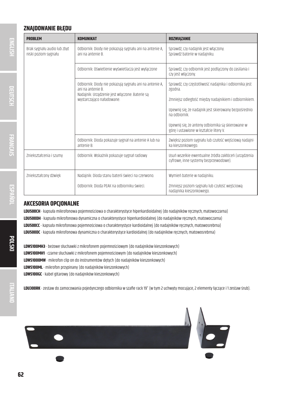 Akcesoria opcjonalne | LD Systems U3047 HHD2 Dual Wireless Microphone System with Two Dynamic Handheld Microphone (470 to 490 MHz) User Manual | Page 62 / 84