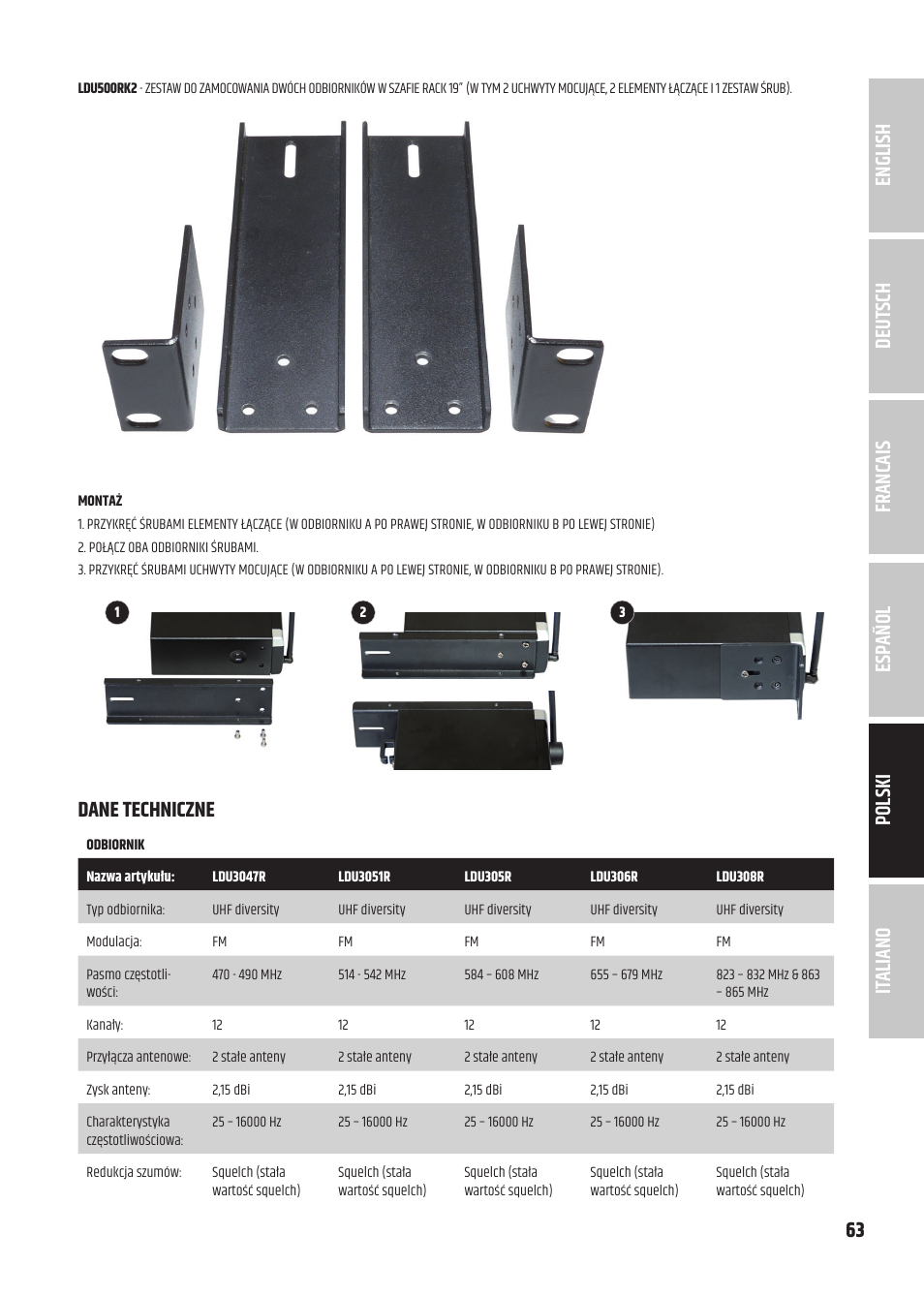 Dane techniczne | LD Systems U3047 HHD2 Dual Wireless Microphone System with Two Dynamic Handheld Microphone (470 to 490 MHz) User Manual | Page 63 / 84