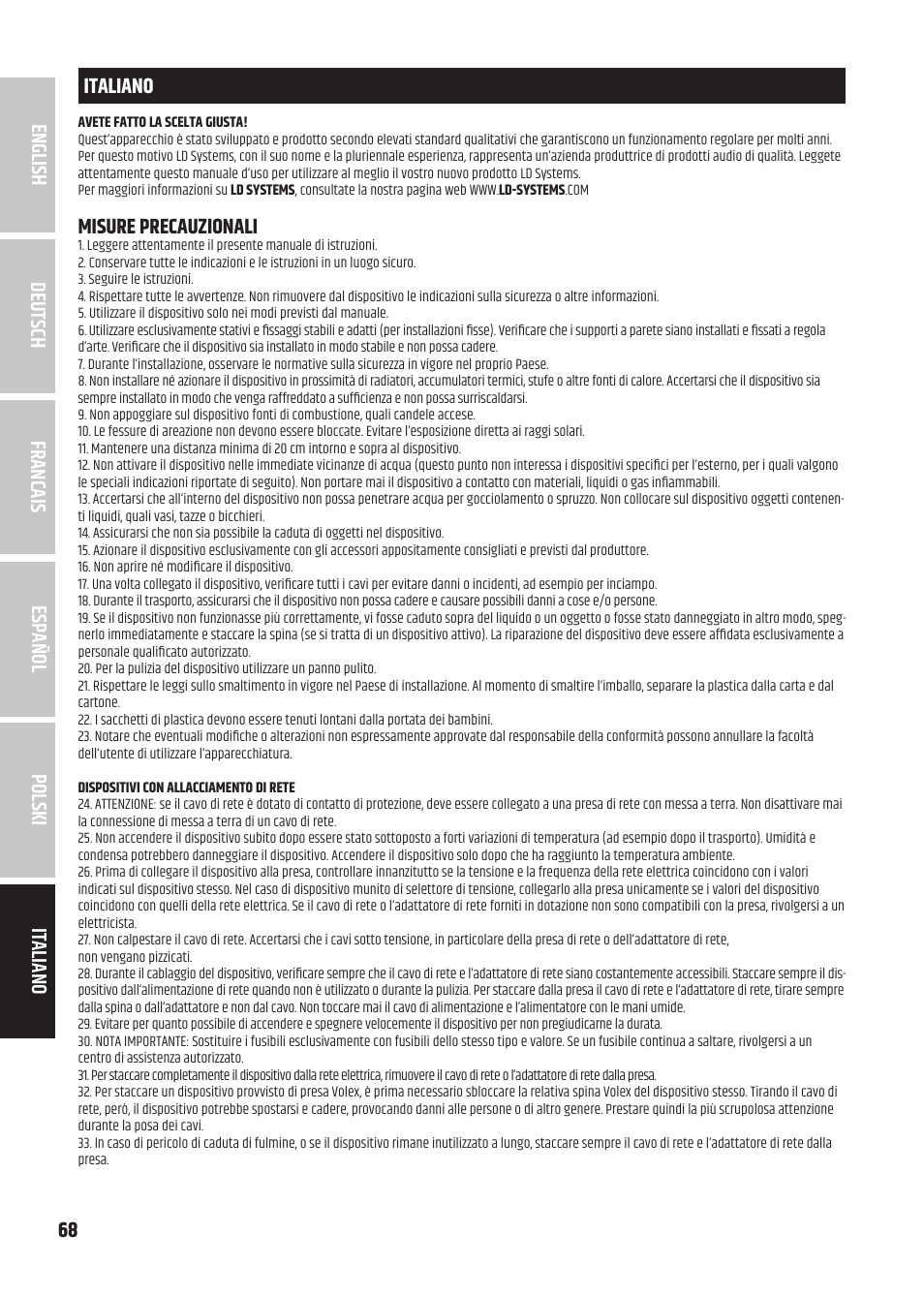 Misure precauzionali | LD Systems U3047 HHD2 Dual Wireless Microphone System with Two Dynamic Handheld Microphone (470 to 490 MHz) User Manual | Page 68 / 84