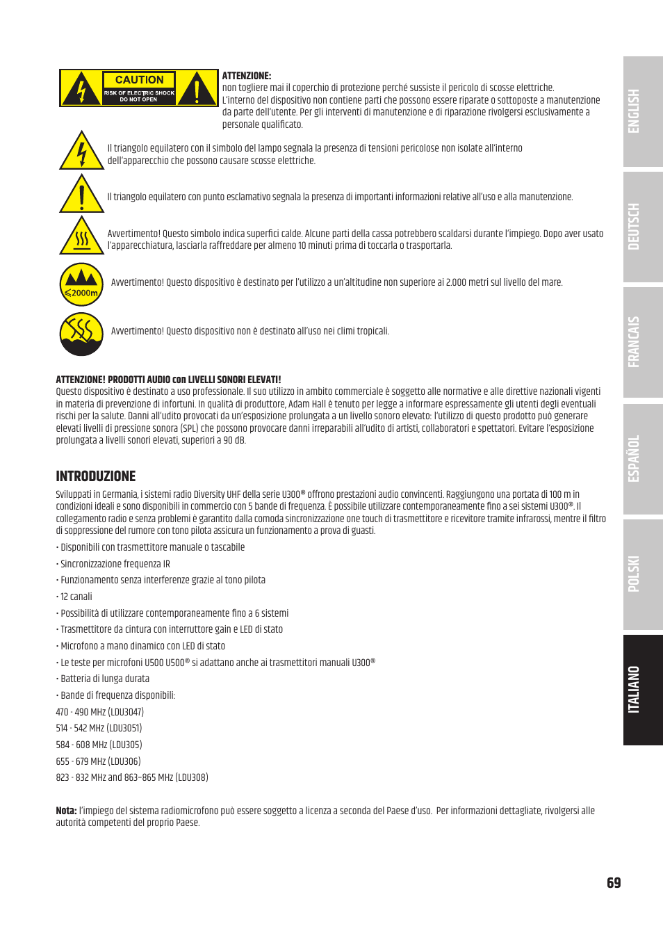 Introduzione | LD Systems U3047 HHD2 Dual Wireless Microphone System with Two Dynamic Handheld Microphone (470 to 490 MHz) User Manual | Page 69 / 84