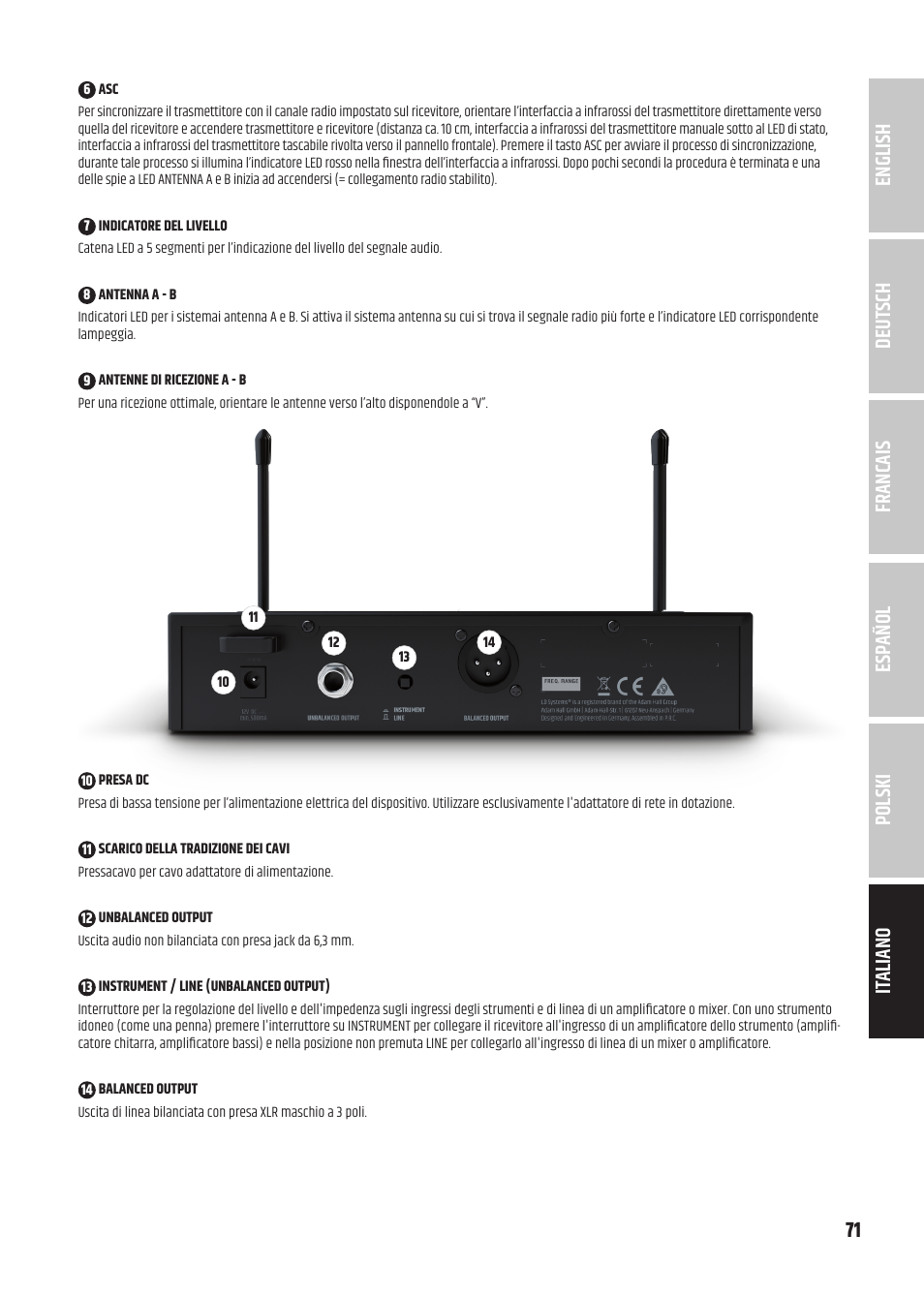 LD Systems U3047 HHD2 Dual Wireless Microphone System with Two Dynamic Handheld Microphone (470 to 490 MHz) User Manual | Page 71 / 84