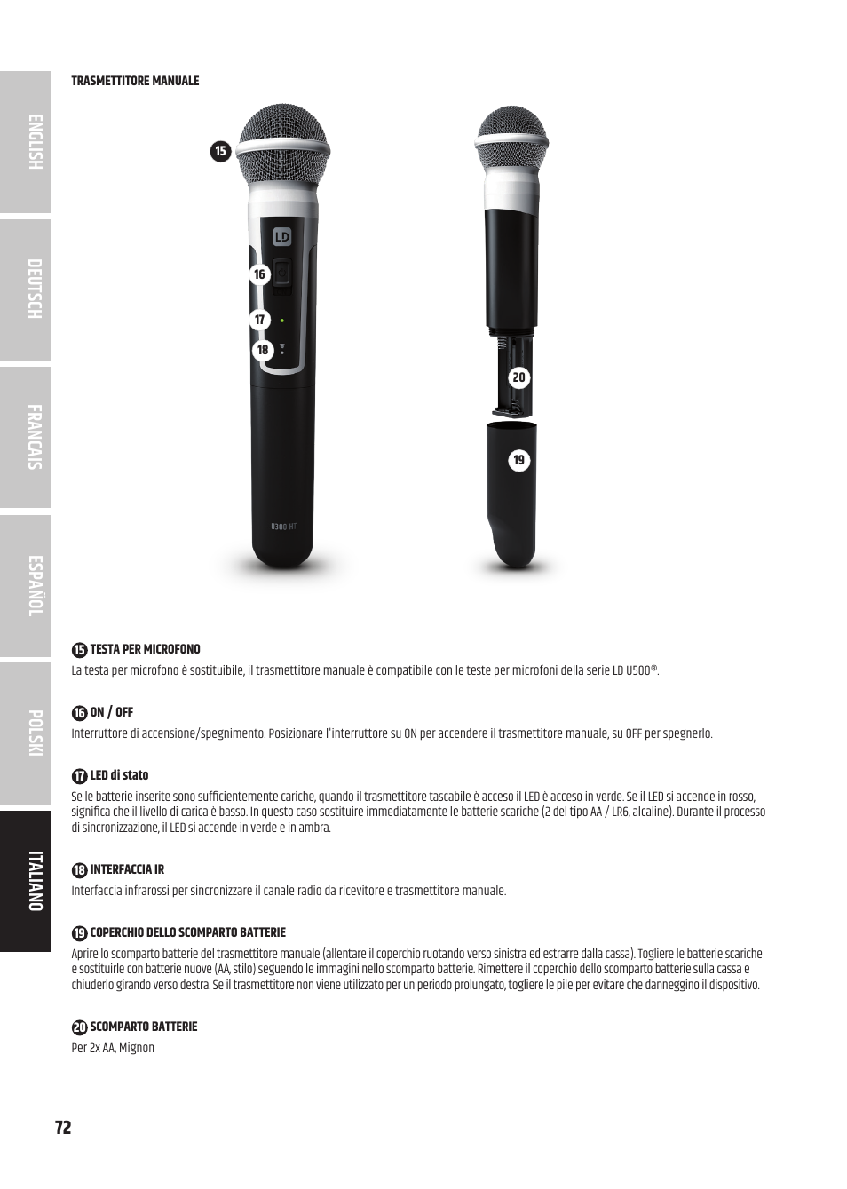 LD Systems U3047 HHD2 Dual Wireless Microphone System with Two Dynamic Handheld Microphone (470 to 490 MHz) User Manual | Page 72 / 84