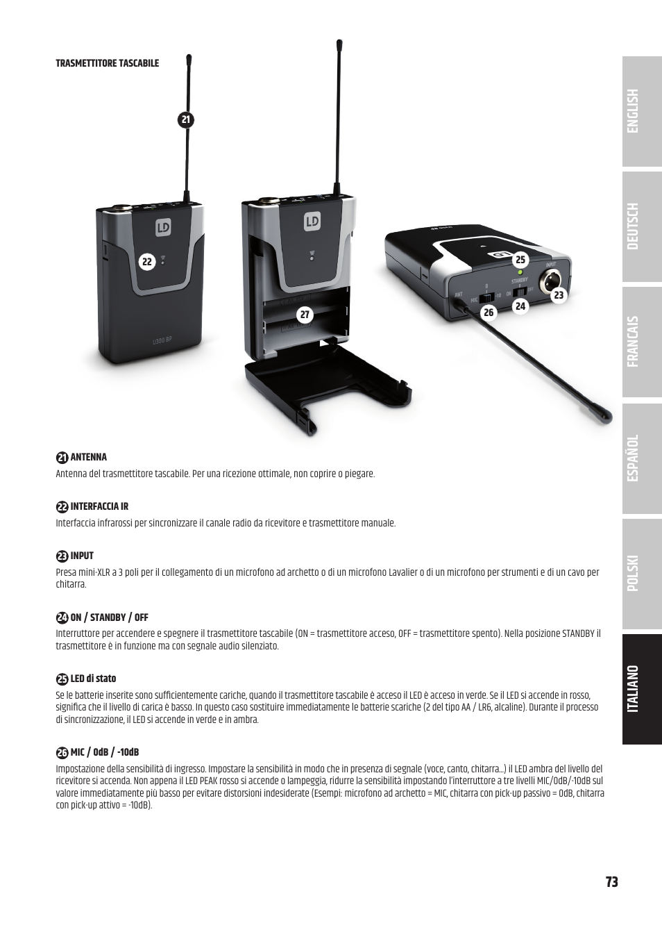 LD Systems U3047 HHD2 Dual Wireless Microphone System with Two Dynamic Handheld Microphone (470 to 490 MHz) User Manual | Page 73 / 84