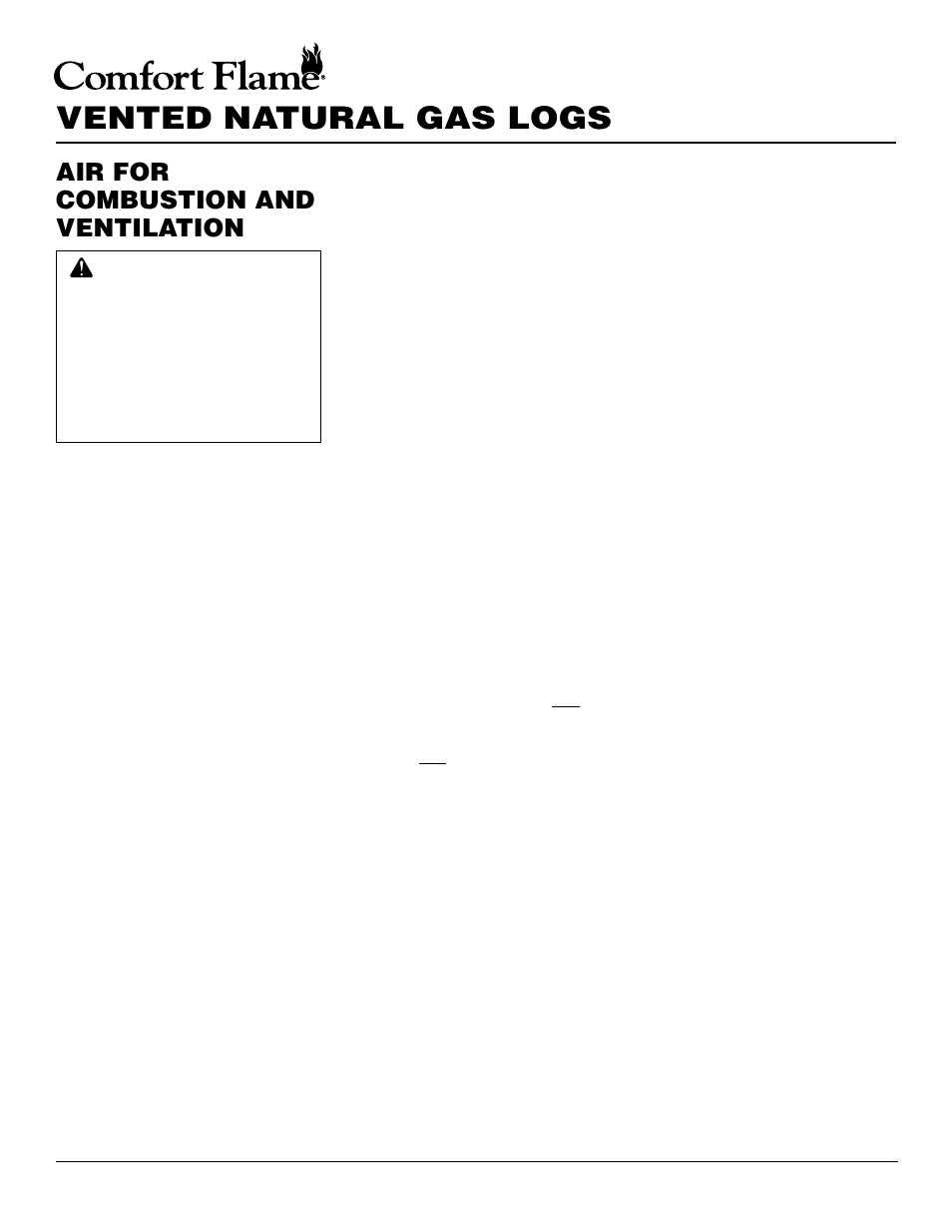 Vented natural gas logs, Air for combustion and ventilation | Desa PCVDR24 RGA User Manual | Page 4 / 20
