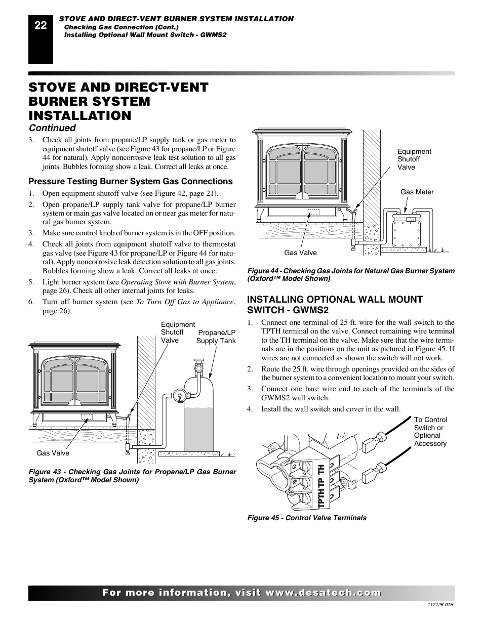 Stove and direct-vent burner system installation, Continued | Desa AMITY SDVBND User Manual | Page 22 / 42