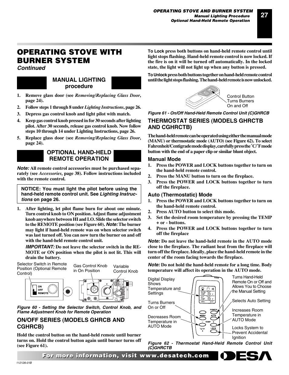 Operating stove with burner system, Continued | Desa AMITY SDVBND User Manual | Page 27 / 42