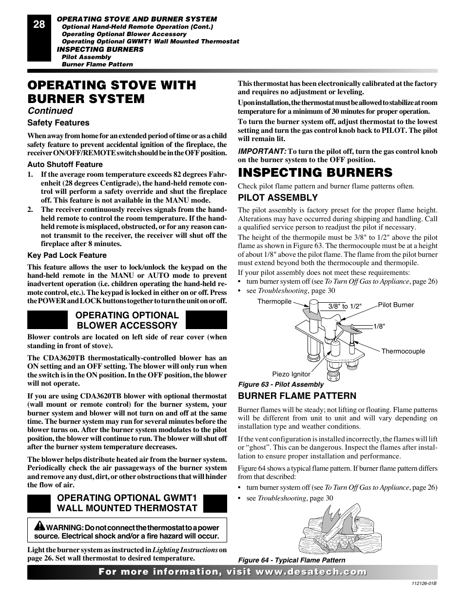 Inspecting burners, Operating stove with burner system | Desa AMITY SDVBND User Manual | Page 28 / 42