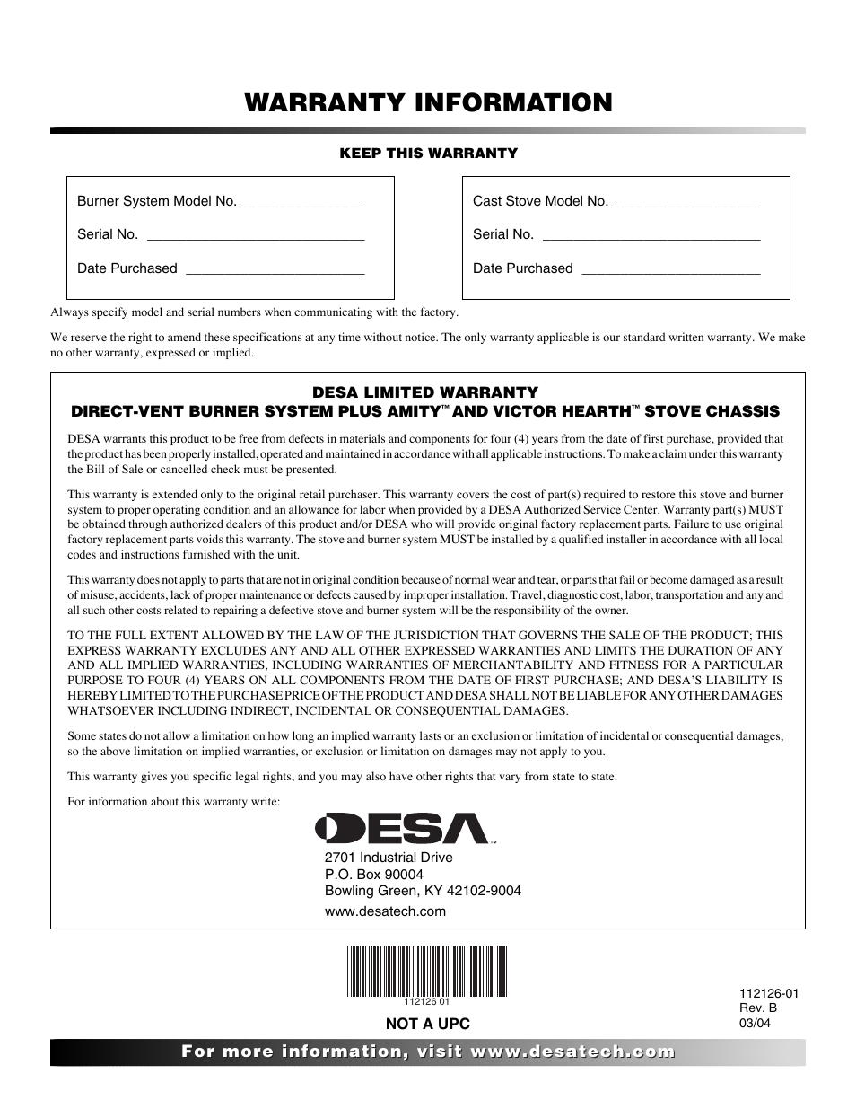 Warranty information | Desa AMITY SDVBND User Manual | Page 42 / 42