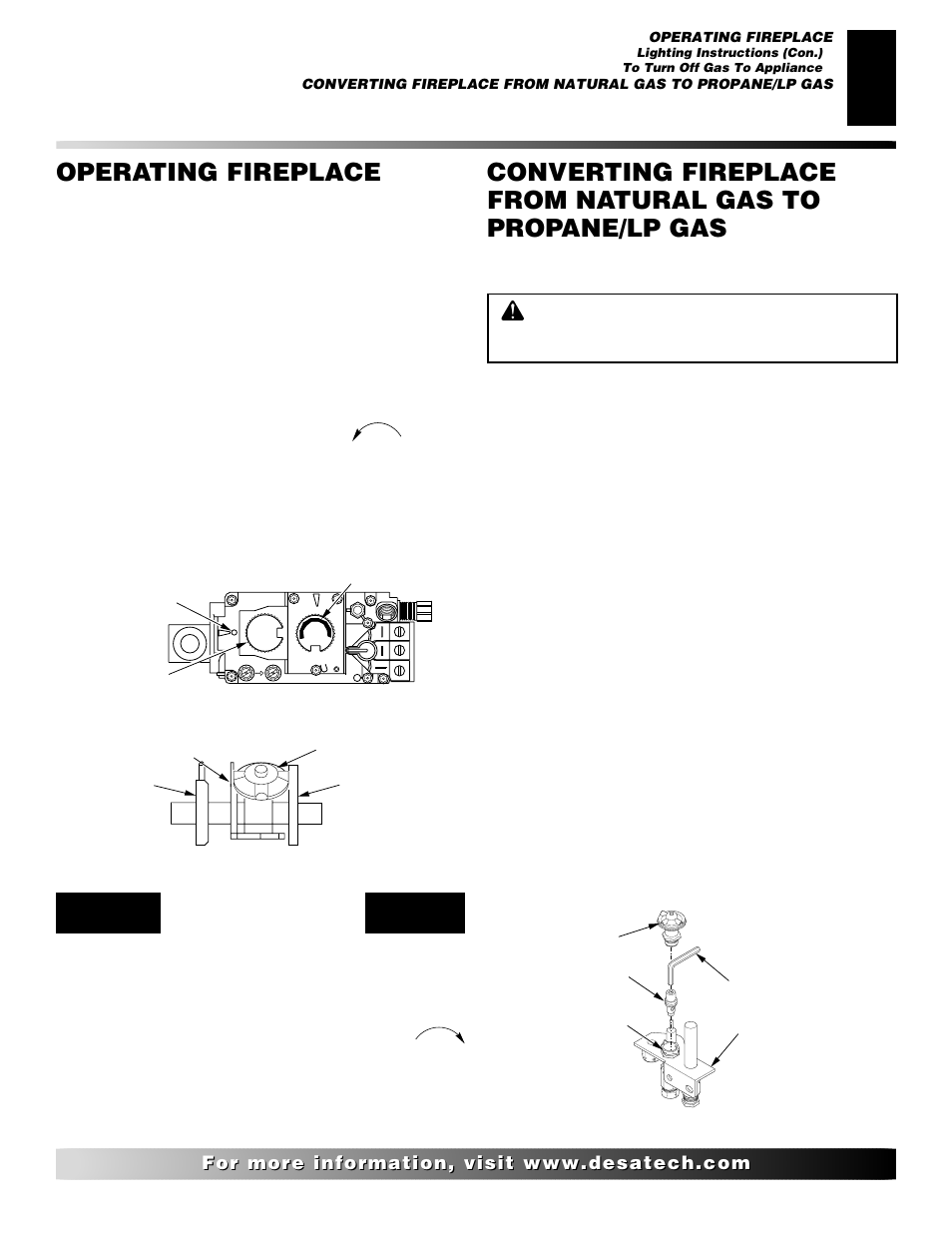 Operating fireplace, Continued, Converting pilot | Desa CD32M User Manual | Page 13 / 22