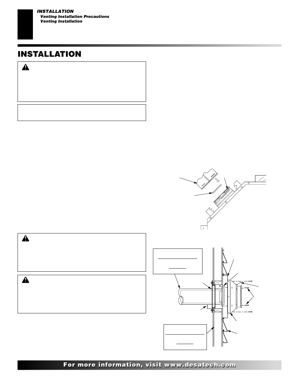 Installation, Venting installation, Venting installation precautions | Desa CD32M User Manual | Page 6 / 22
