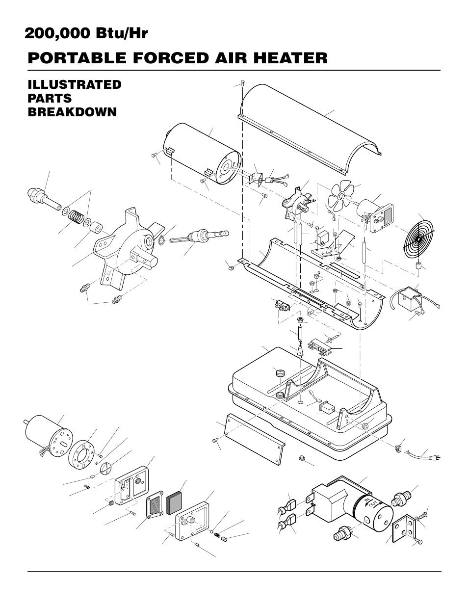 Illustrated parts breakdown, Motor and pump assembly, Burner head assembly | Desa B200 User Manual | Page 12 / 16