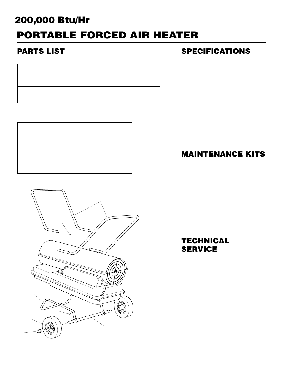 Parts list, Technical service, Specifications maintenance kits | Continued | Desa B200 User Manual | Page 14 / 16