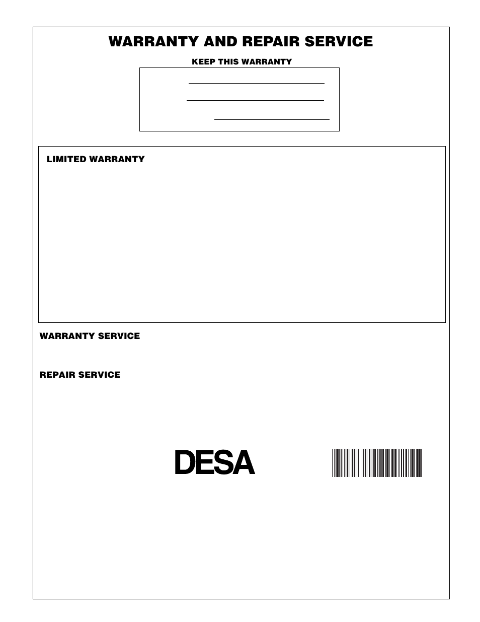 Warranty and repair service, International | Desa B200 User Manual | Page 16 / 16