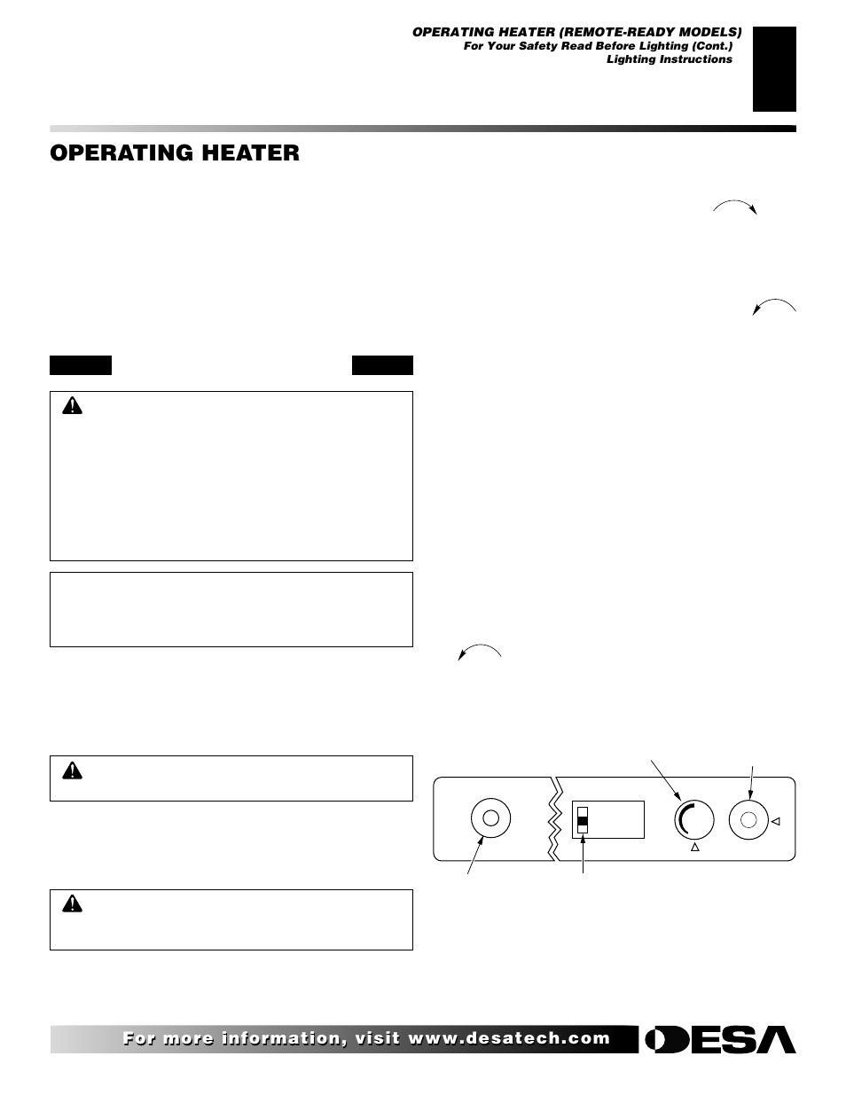 Operating heater, Continued, Lighting instructions | Desa FLAME-MAX Golden User Manual | Page 21 / 48