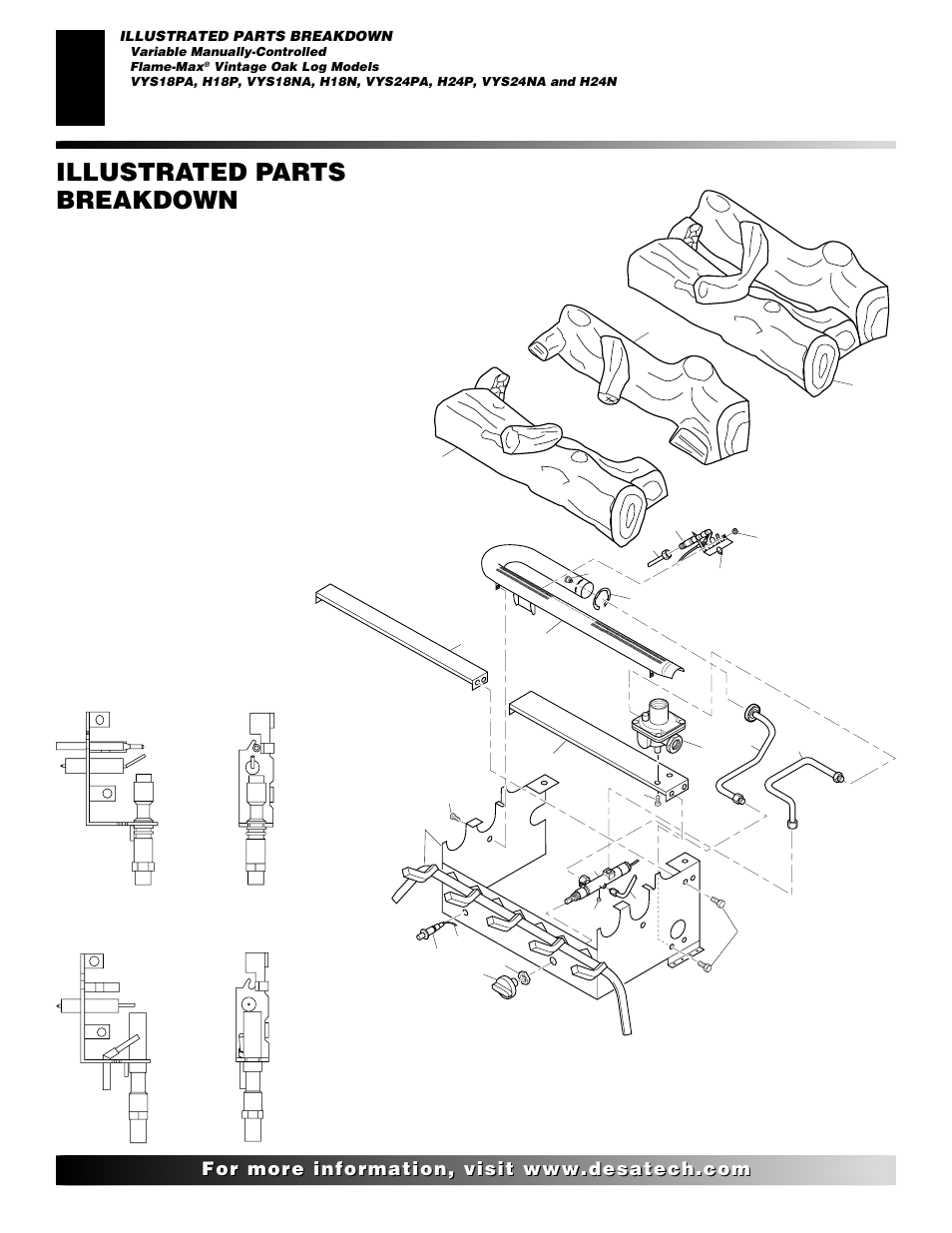 Illustrated parts breakdown and parts list, Illustrated parts breakdown, Variable manually- controlled flame-max | Desa FLAME-MAX Golden User Manual | Page 32 / 48