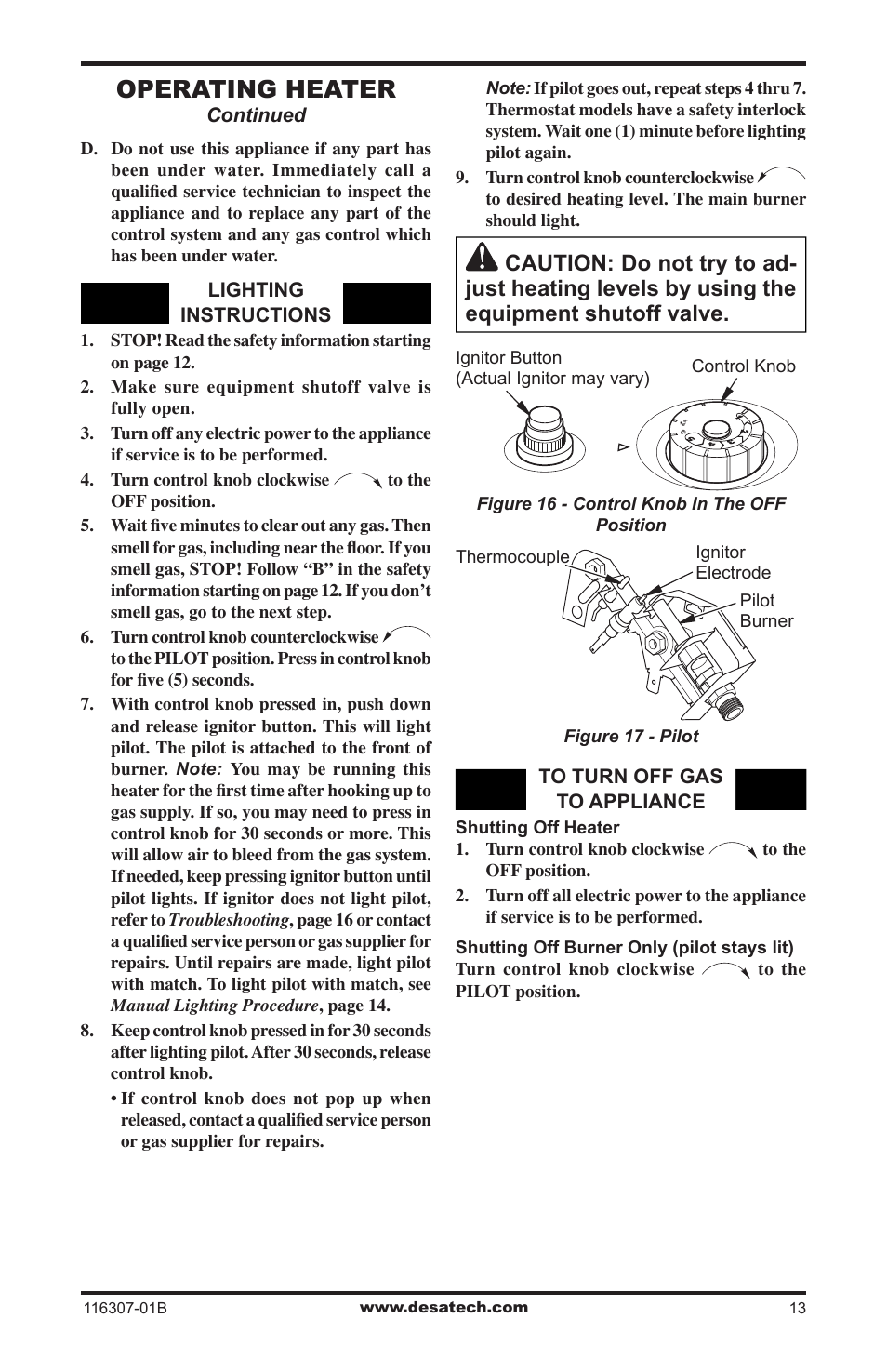 Operating heater | Desa VSF30NT User Manual | Page 13 / 48