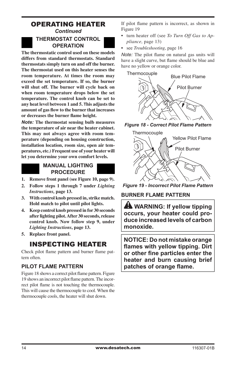 Inspecting heater, Operating heater | Desa VSF30NT User Manual | Page 14 / 48