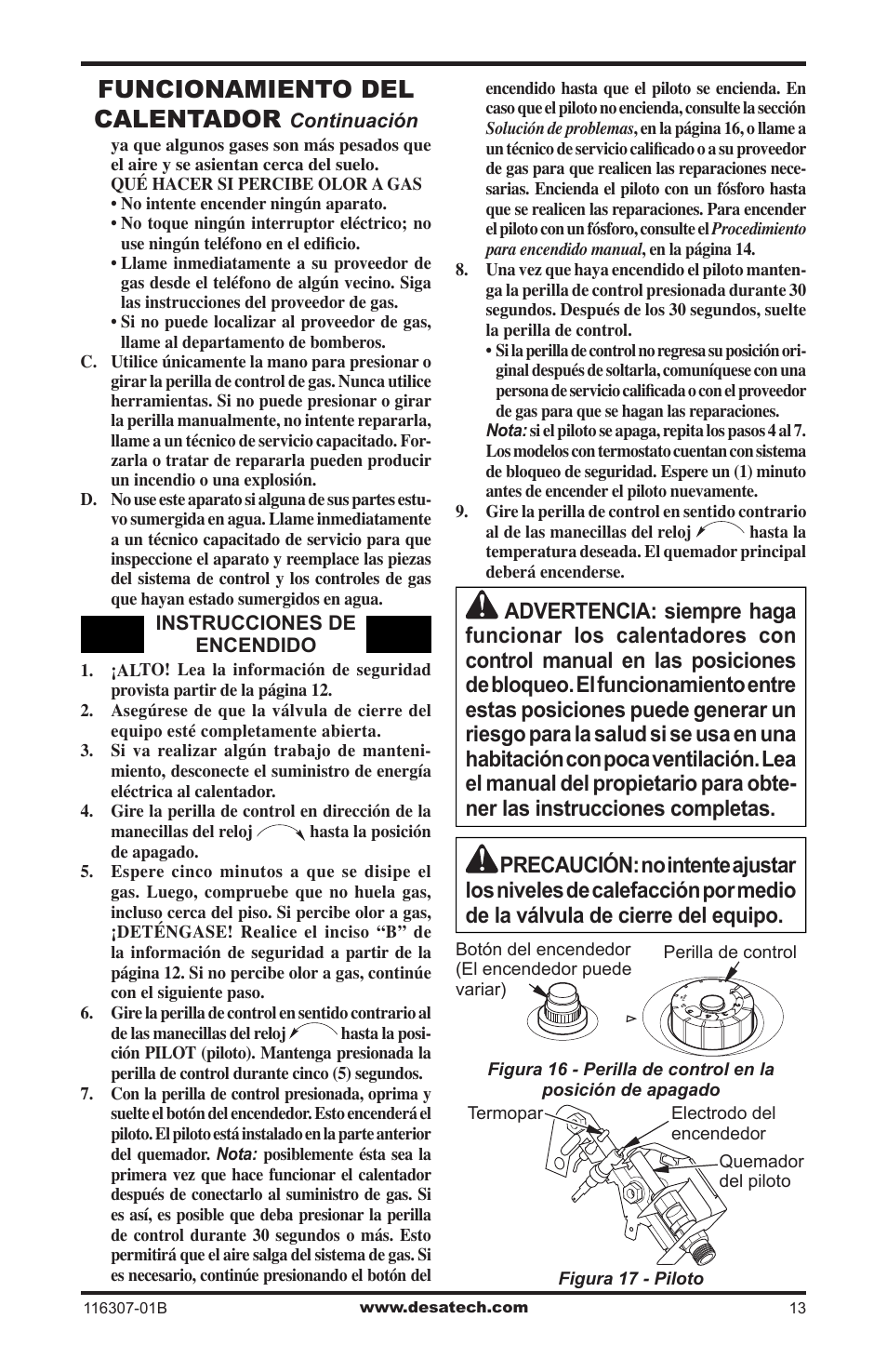 Funcionamiento del calentador | Desa VSF30NT User Manual | Page 37 / 48