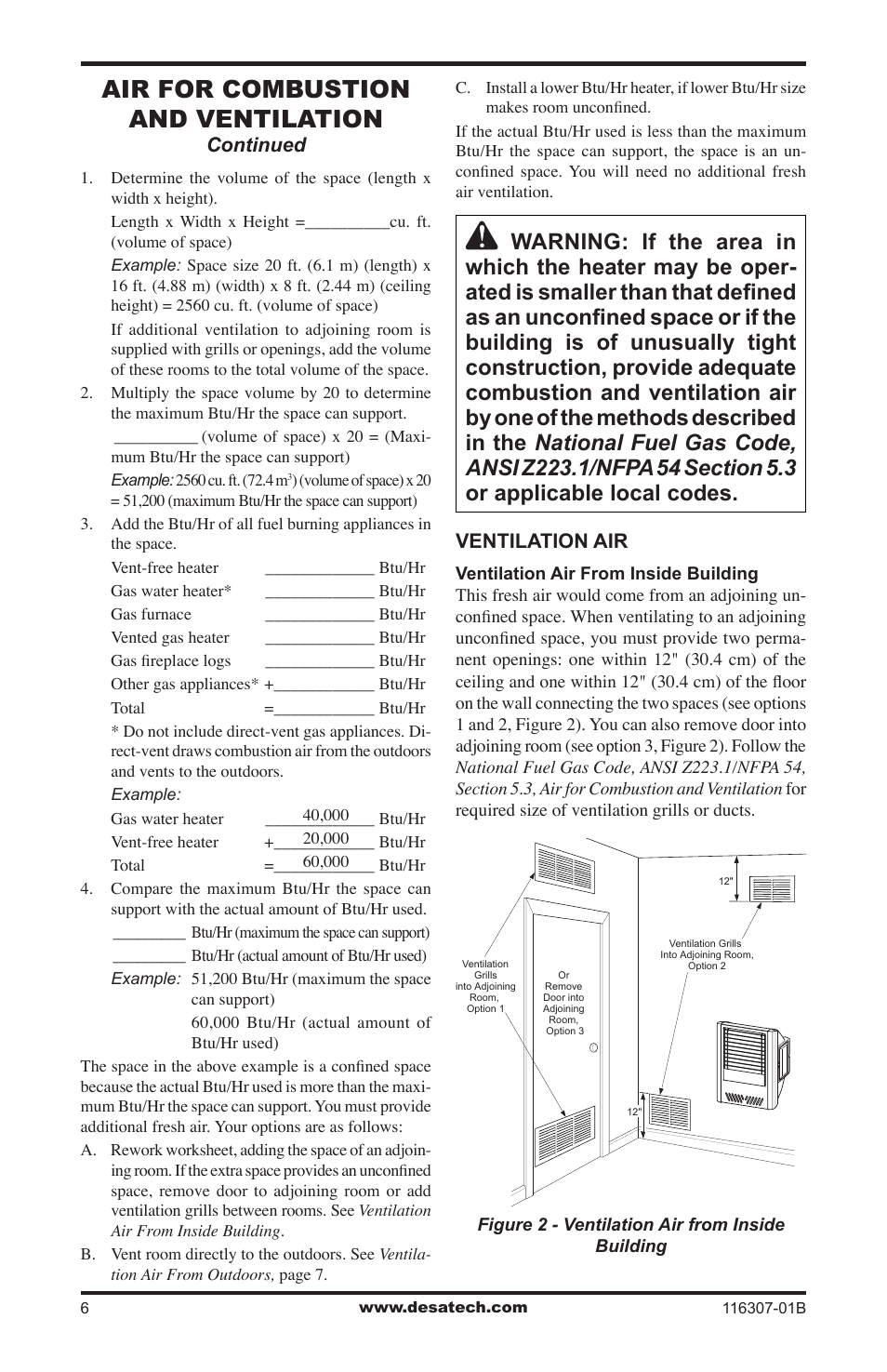 Air for combustion and ventilation | Desa VSF30NT User Manual | Page 6 / 48