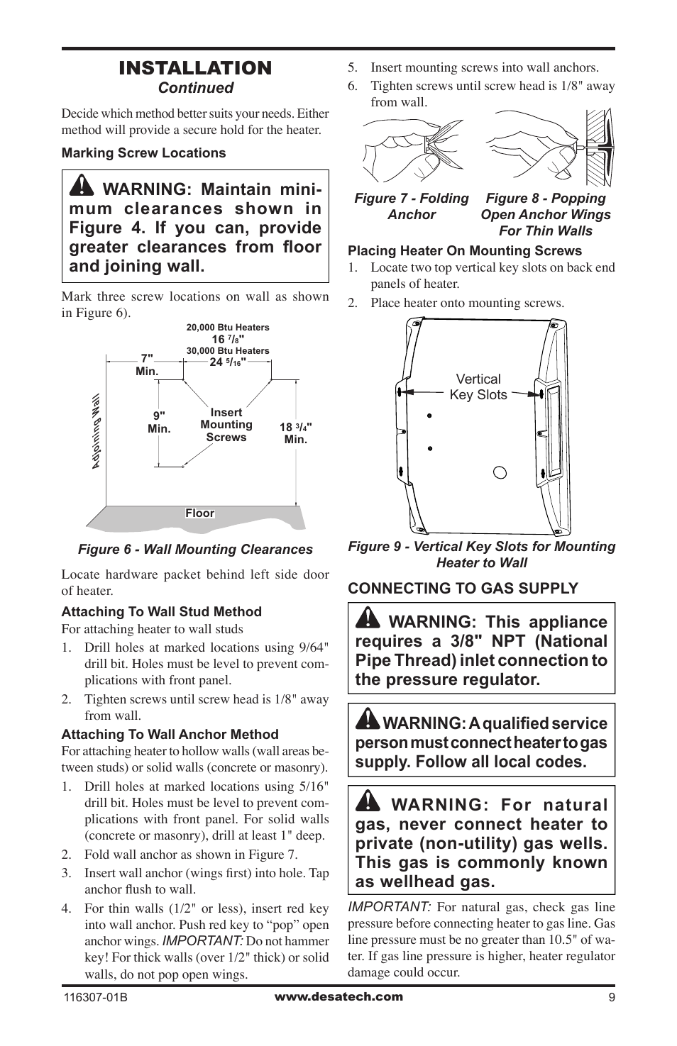 Installation | Desa VSF30NT User Manual | Page 9 / 48