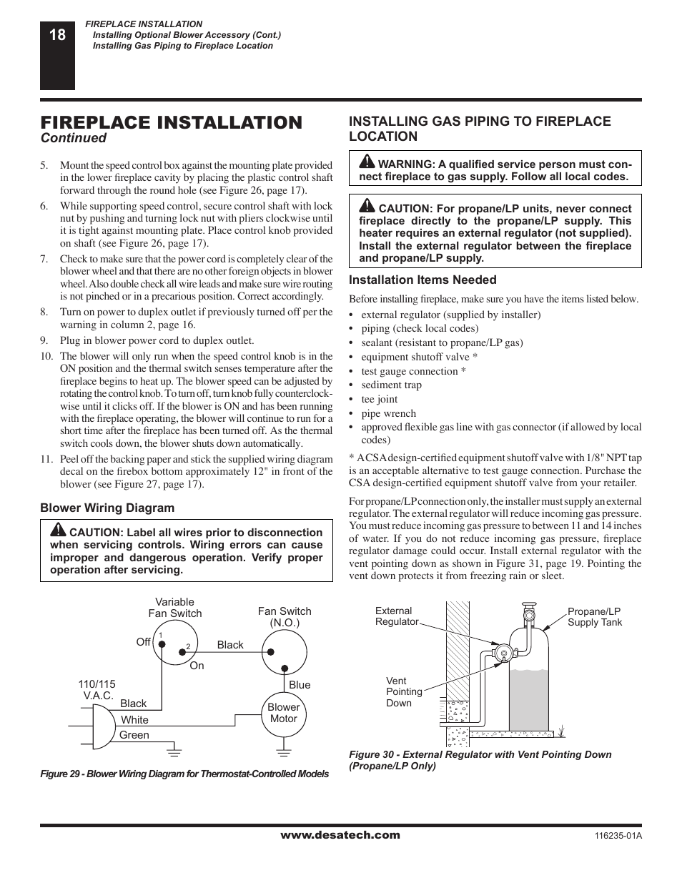 Fireplace installation | Desa (V)VC36NE Series User Manual | Page 18 / 38