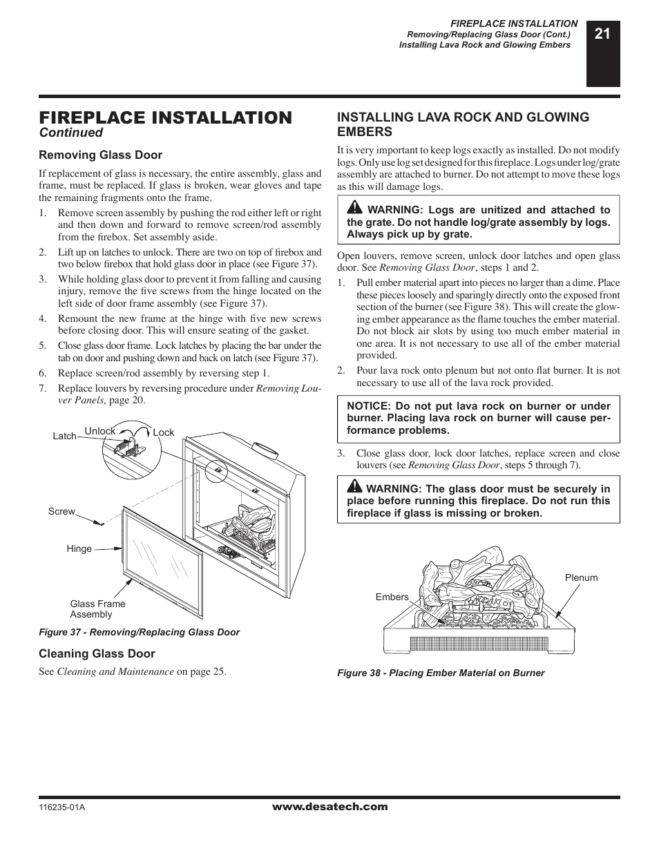 Fireplace installation | Desa (V)VC36NE Series User Manual | Page 21 / 38