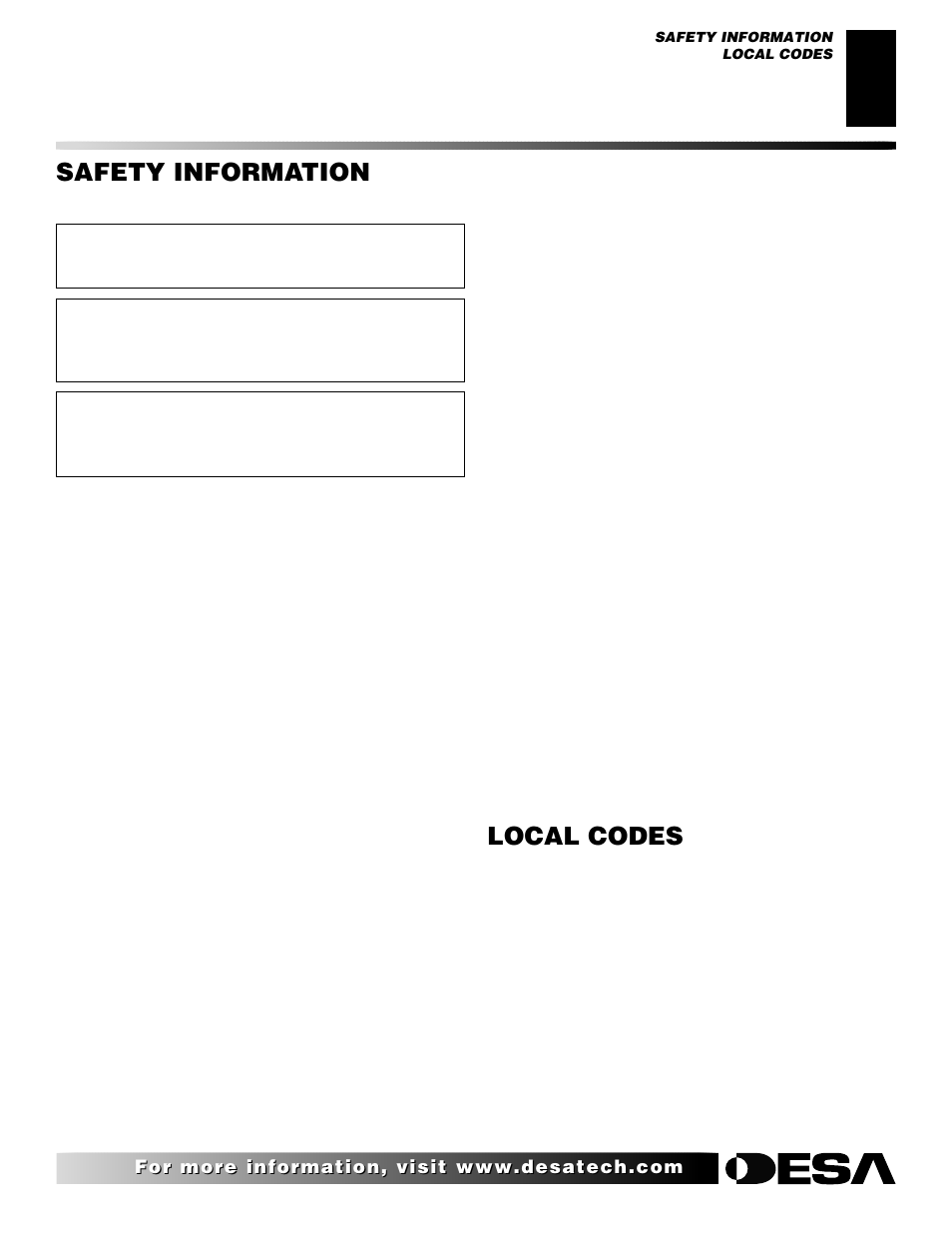 Safety information, Local codes, Continued | Desa VI33NR VI33PR User Manual | Page 3 / 34