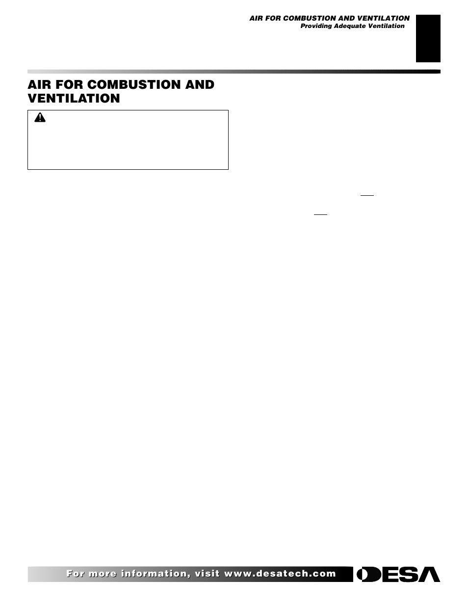 Air for combustion and ventilation | Desa VI33NR VI33PR User Manual | Page 5 / 34