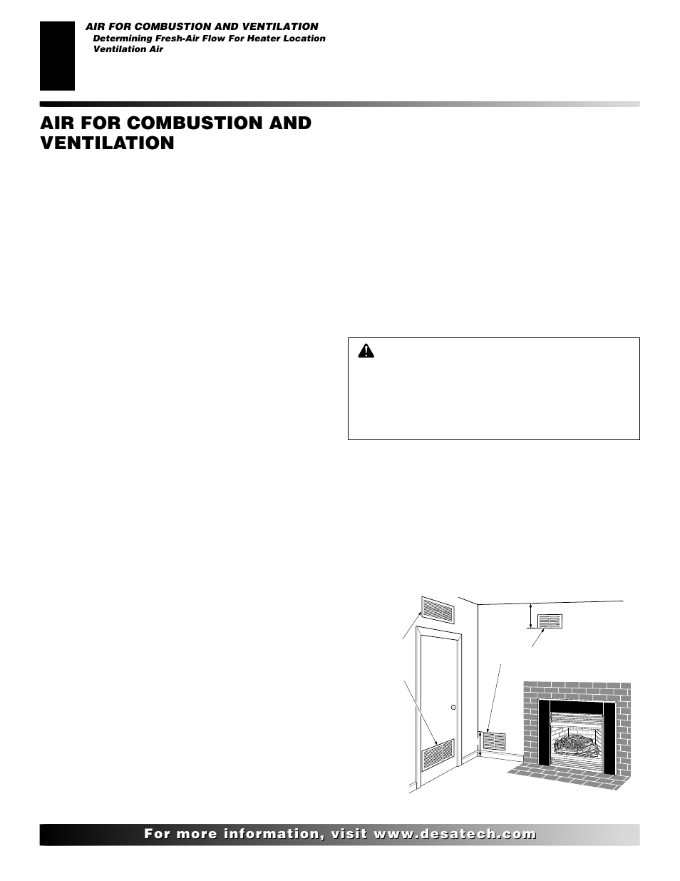 Air for combustion and ventilation, Continued, Ventilation air | Determining fresh-air flow for heater location | Desa VI33NR VI33PR User Manual | Page 6 / 34