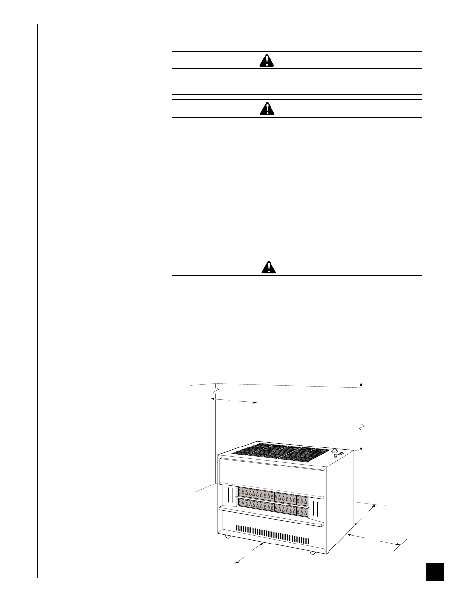 Installing heater, Warning, Caution | Desa CGR50NA User Manual | Page 7 / 44