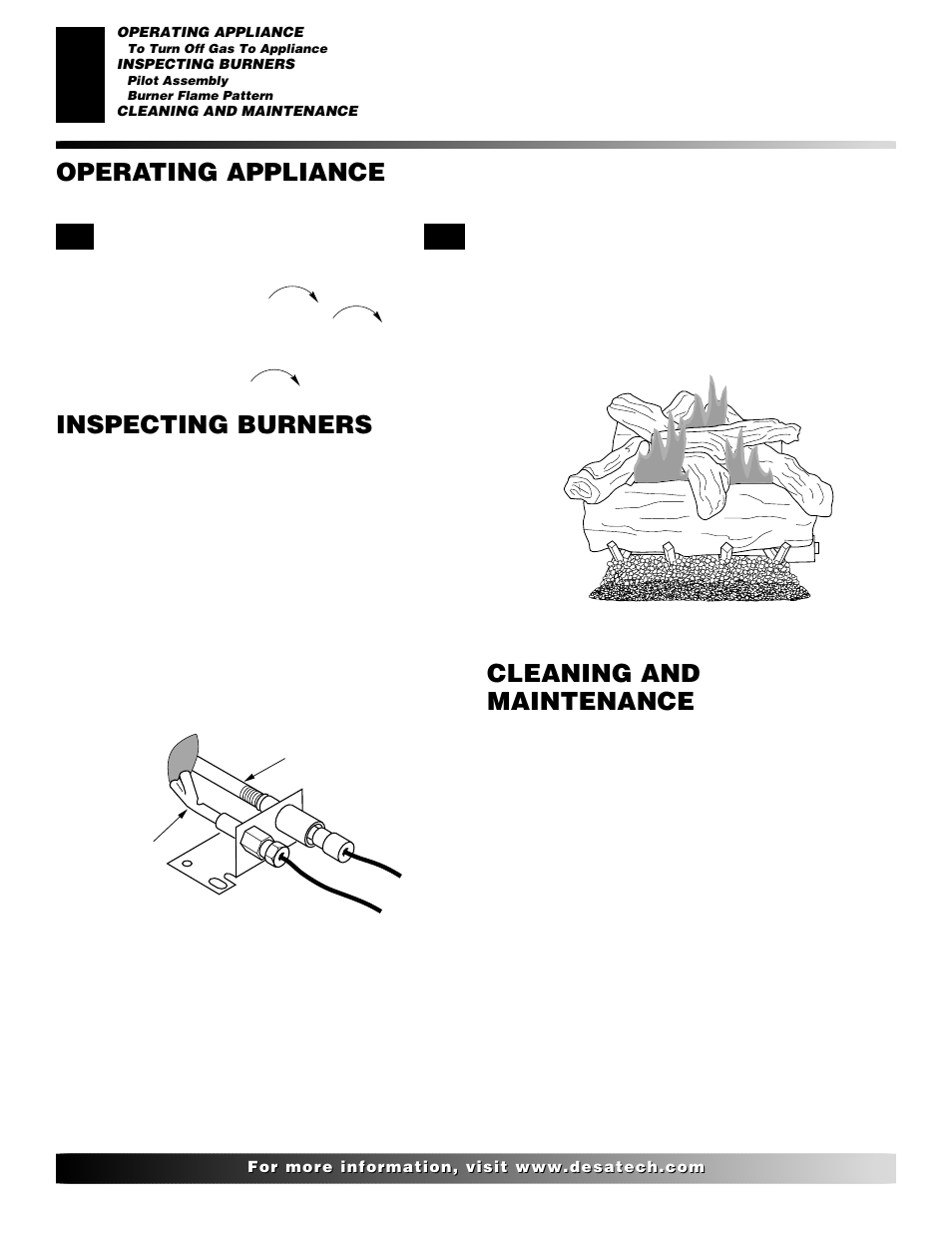 Inspecting burners, Cleaning and maintenance, Operating appliance | Desa VVDA24M User Manual | Page 10 / 28