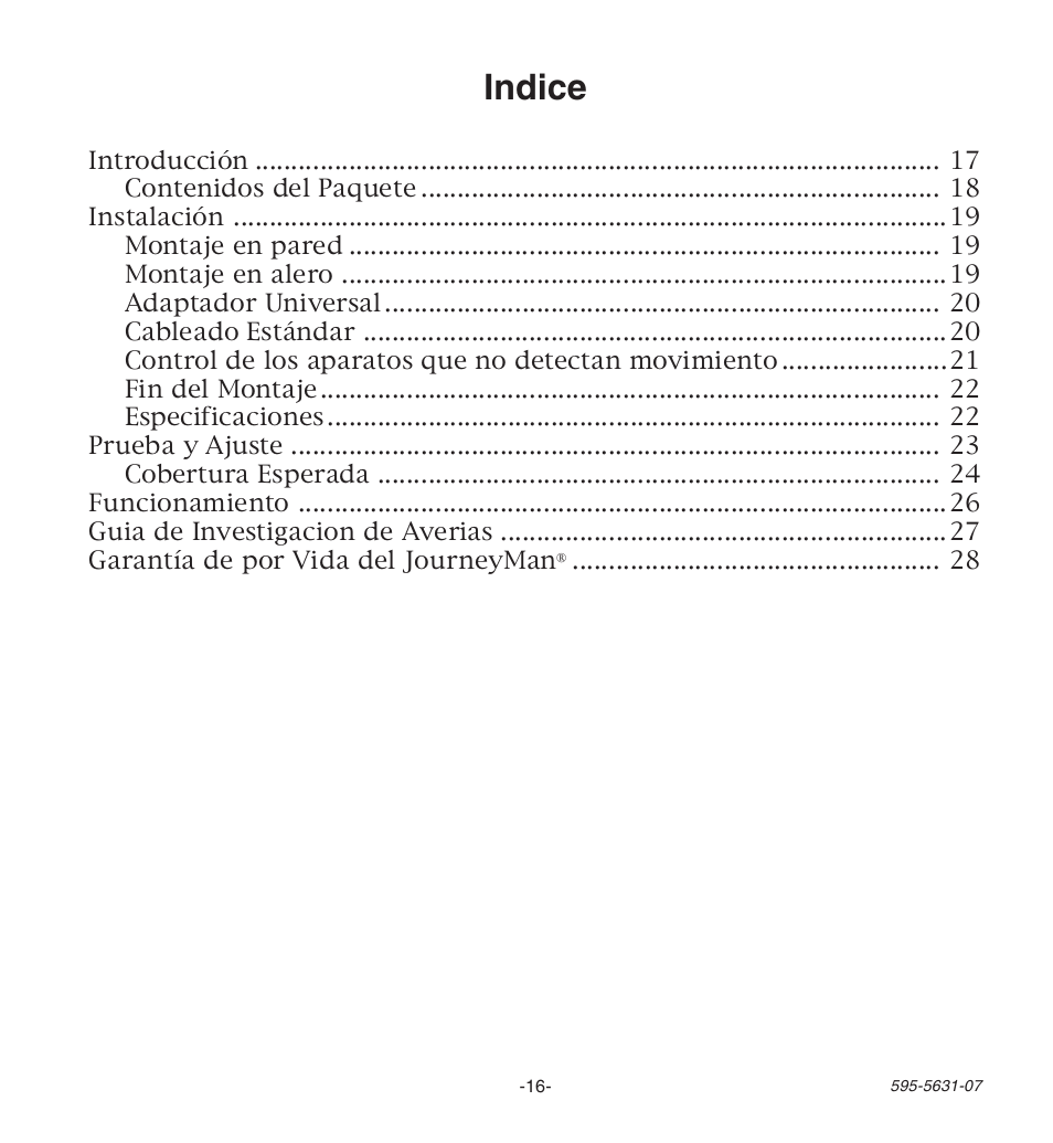 Indice | Desa JOURNEYMAN HD-9240 User Manual | Page 16 / 42