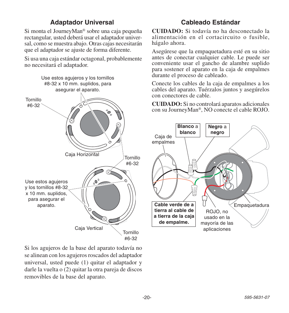 Cableado estándar adaptador universal | Desa JOURNEYMAN HD-9240 User Manual | Page 20 / 42