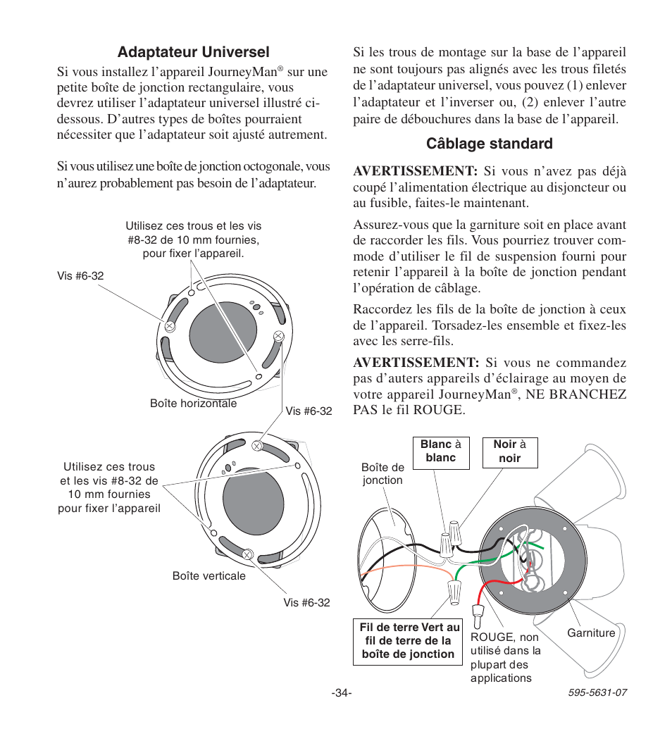 Câblage standard adaptateur universel | Desa JOURNEYMAN HD-9240 User Manual | Page 34 / 42