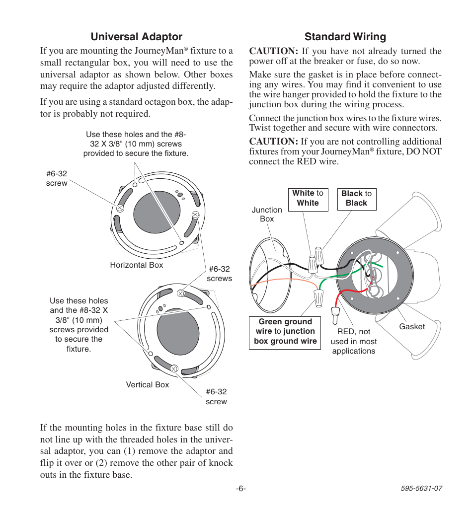 Standard wiring universal adaptor | Desa JOURNEYMAN HD-9240 User Manual | Page 6 / 42