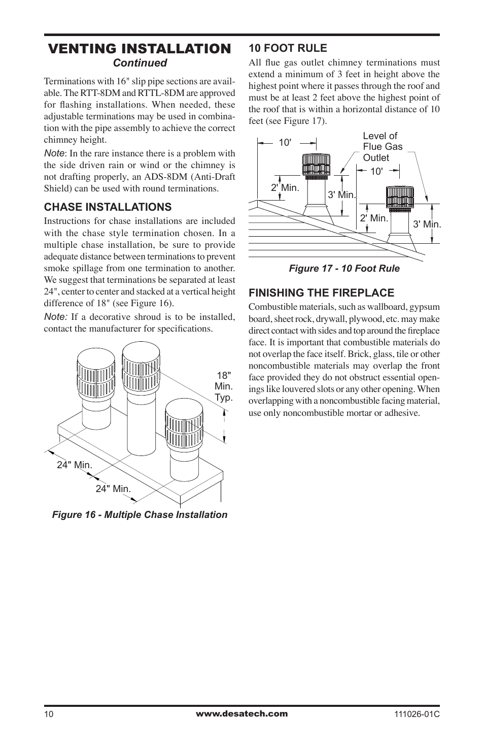 Venting installation | Desa S36R User Manual | Page 10 / 20